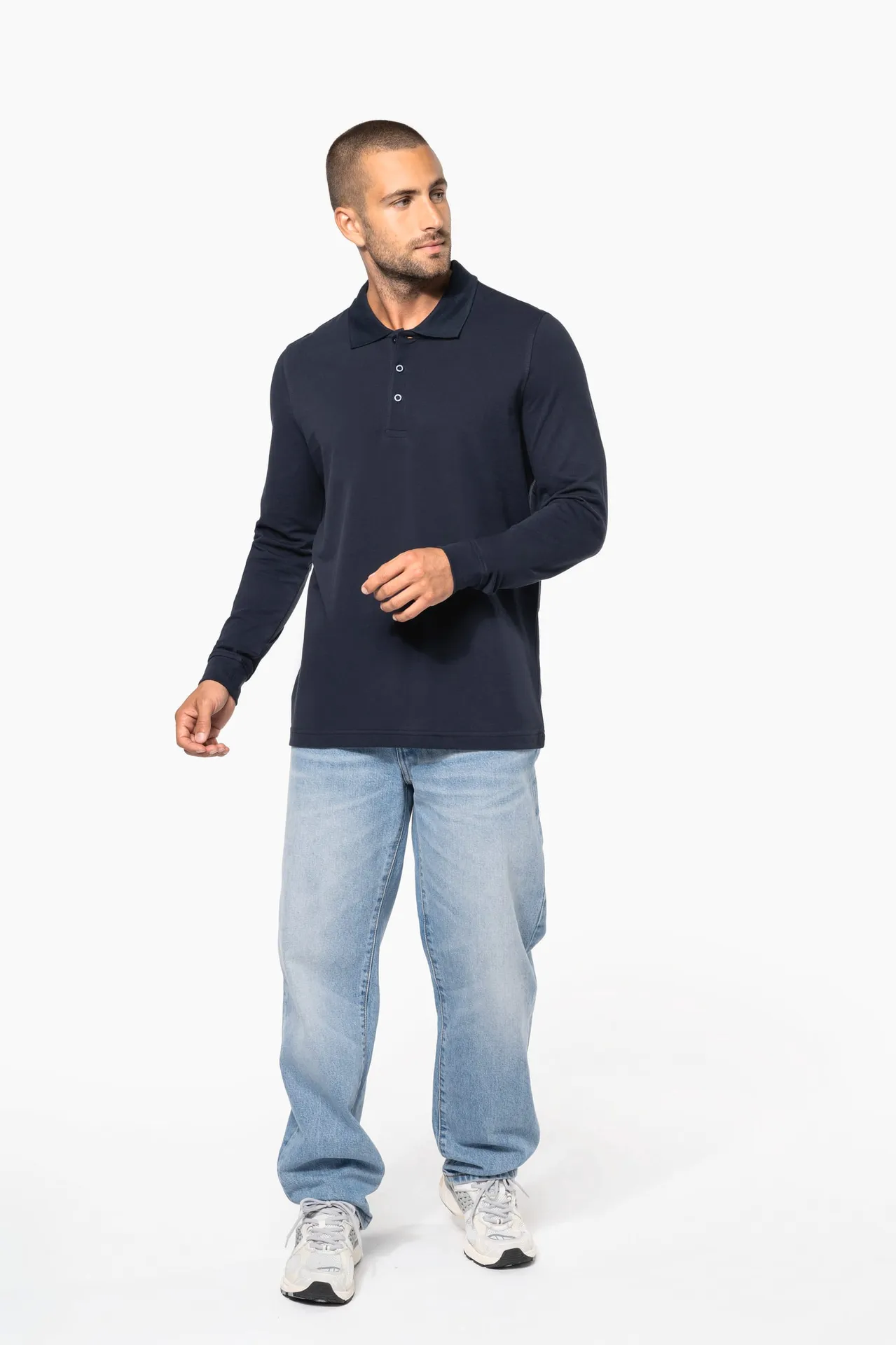 Herren Langarm-Polohemd. Baumwollpiqué