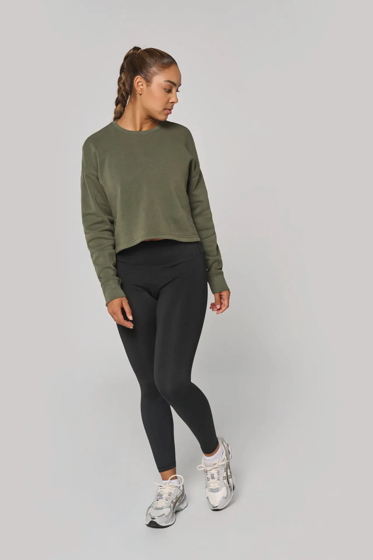 Damen Cropped-Sweatshirt mit Rundhalsausschnitt