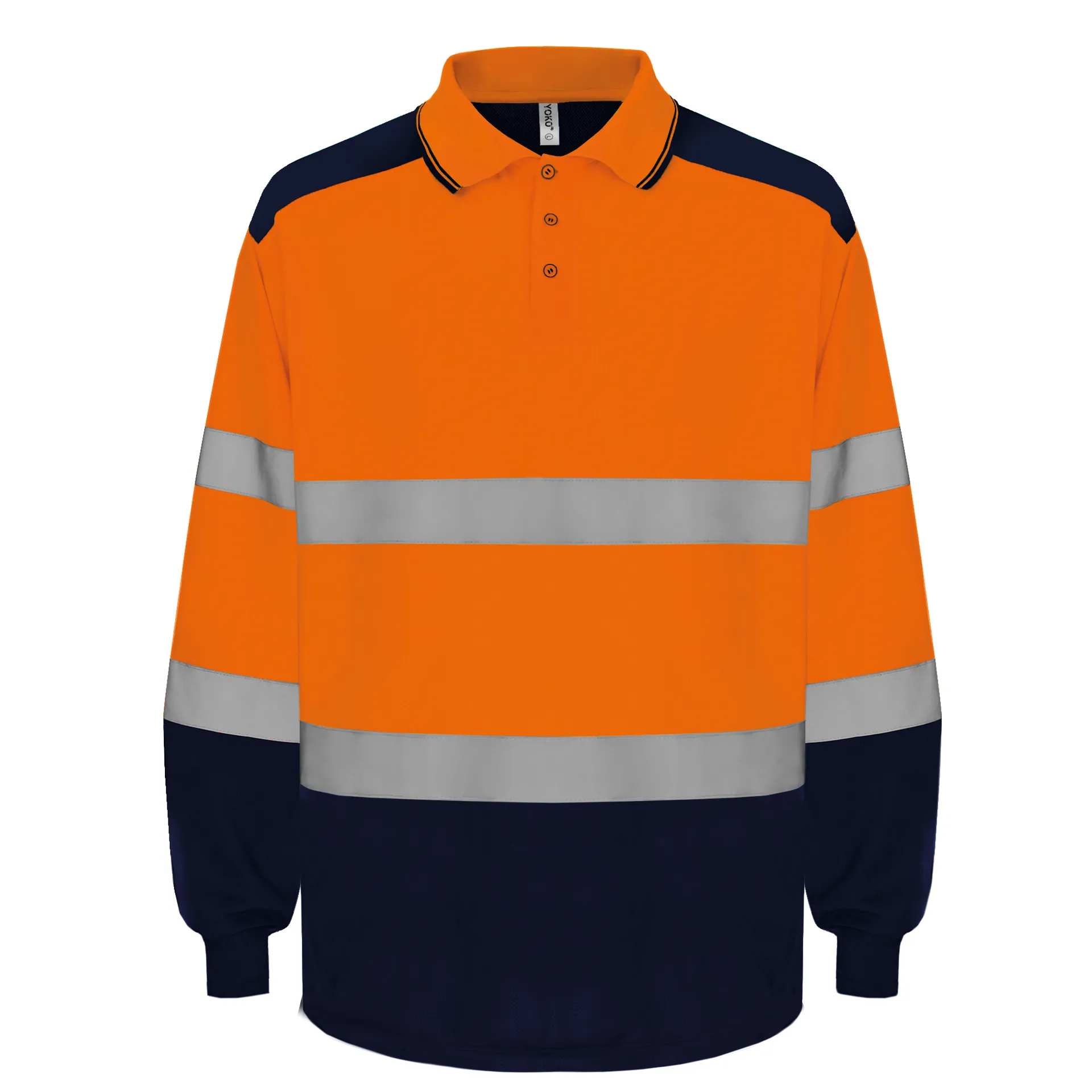 Zweifarbiges Langarm-Poloshirt, mit hoher Sichtbarkeit