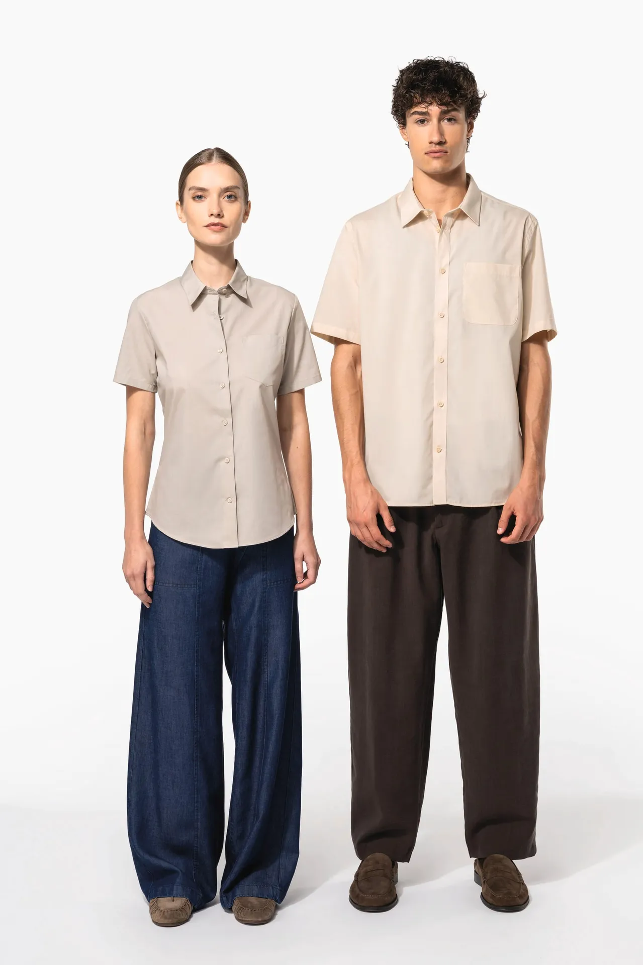 Popeline-Kurzarmhemd Baumwollpolyester pflegeleicht für Damen