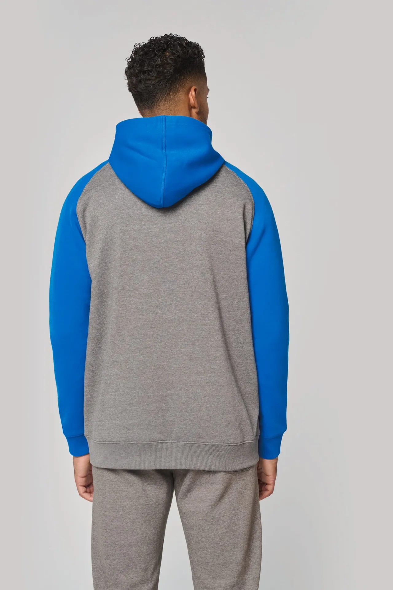 Zweifarbige Unisex-Fleecejacke mit Reißverschluss und Kapuze