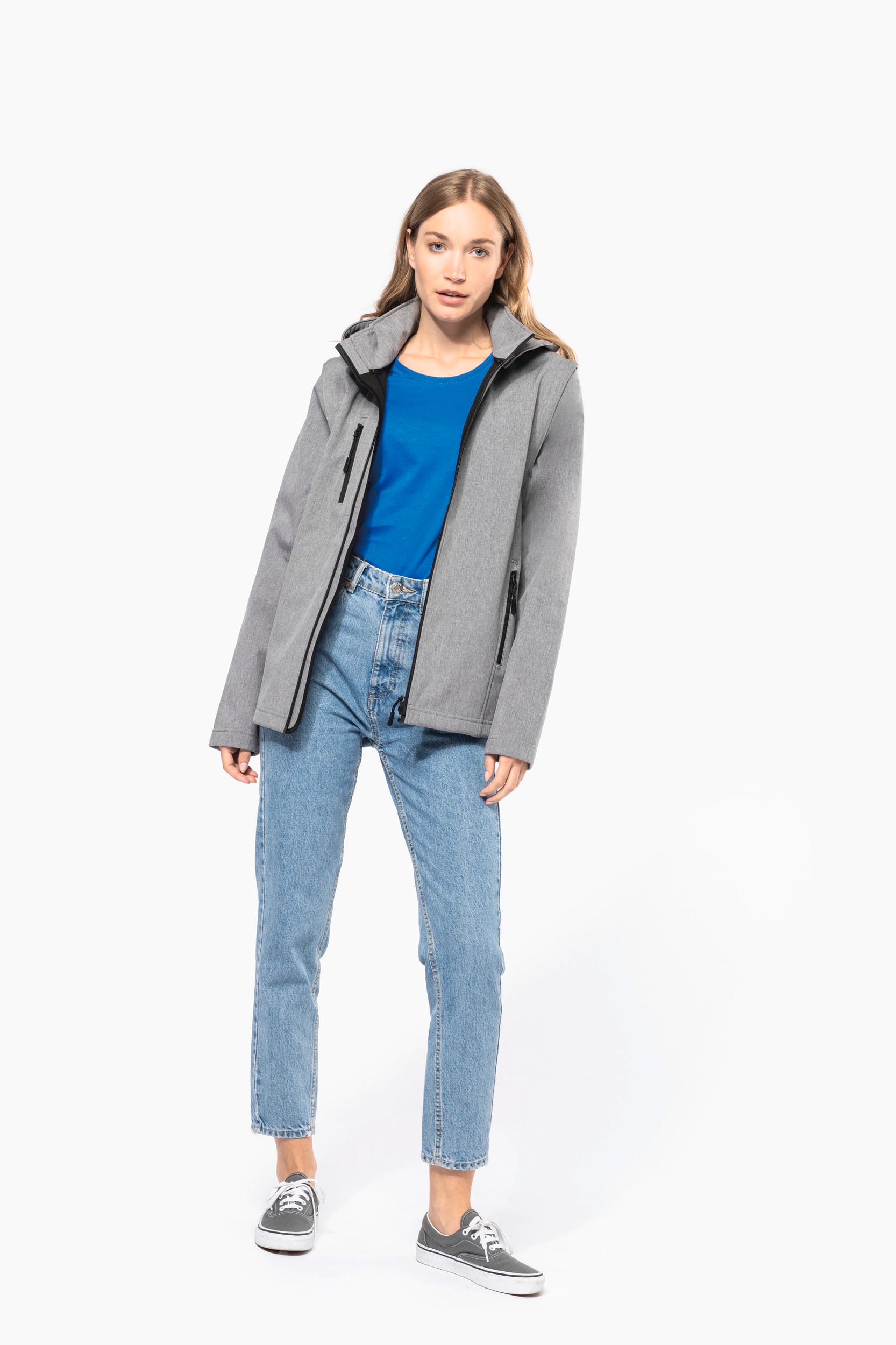 3-lagige Unisex-Softshell-Jacke mit Kapuze und abnehmbaren Ärmeln