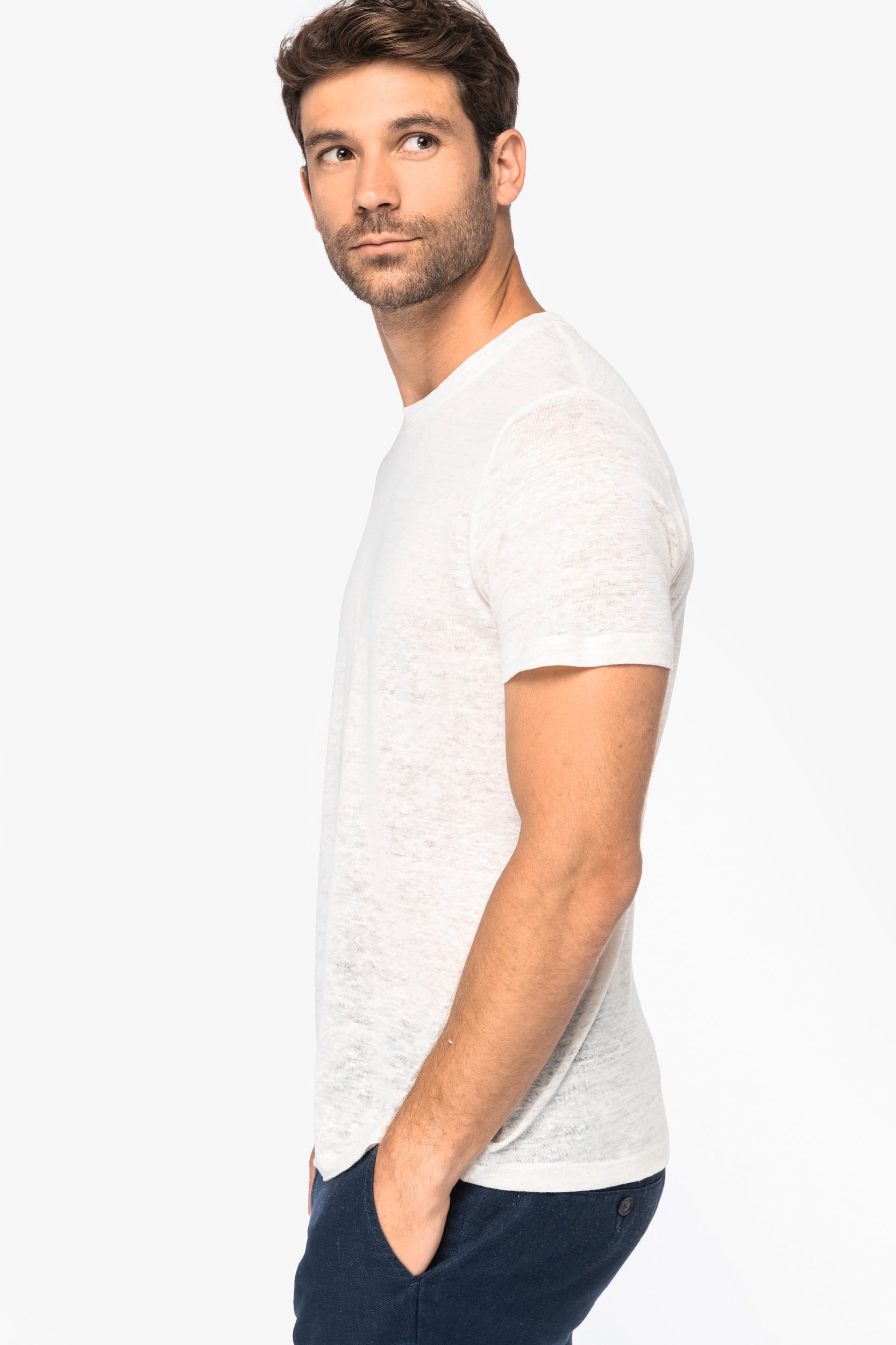 Herren-T-Shirt aus Leinen mit Rundhalsausschnitt