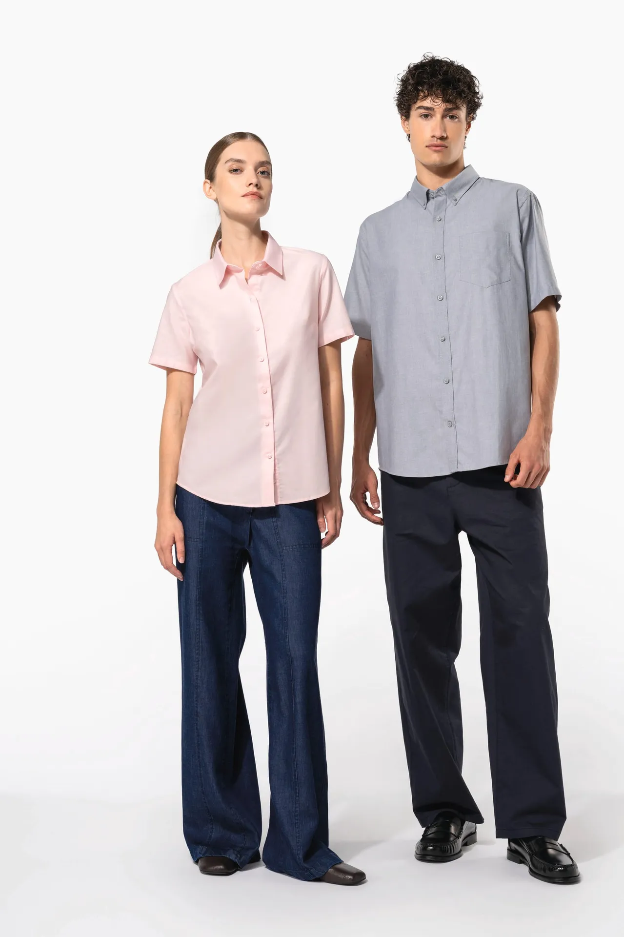 Damen Oxford Kurzarmbluse