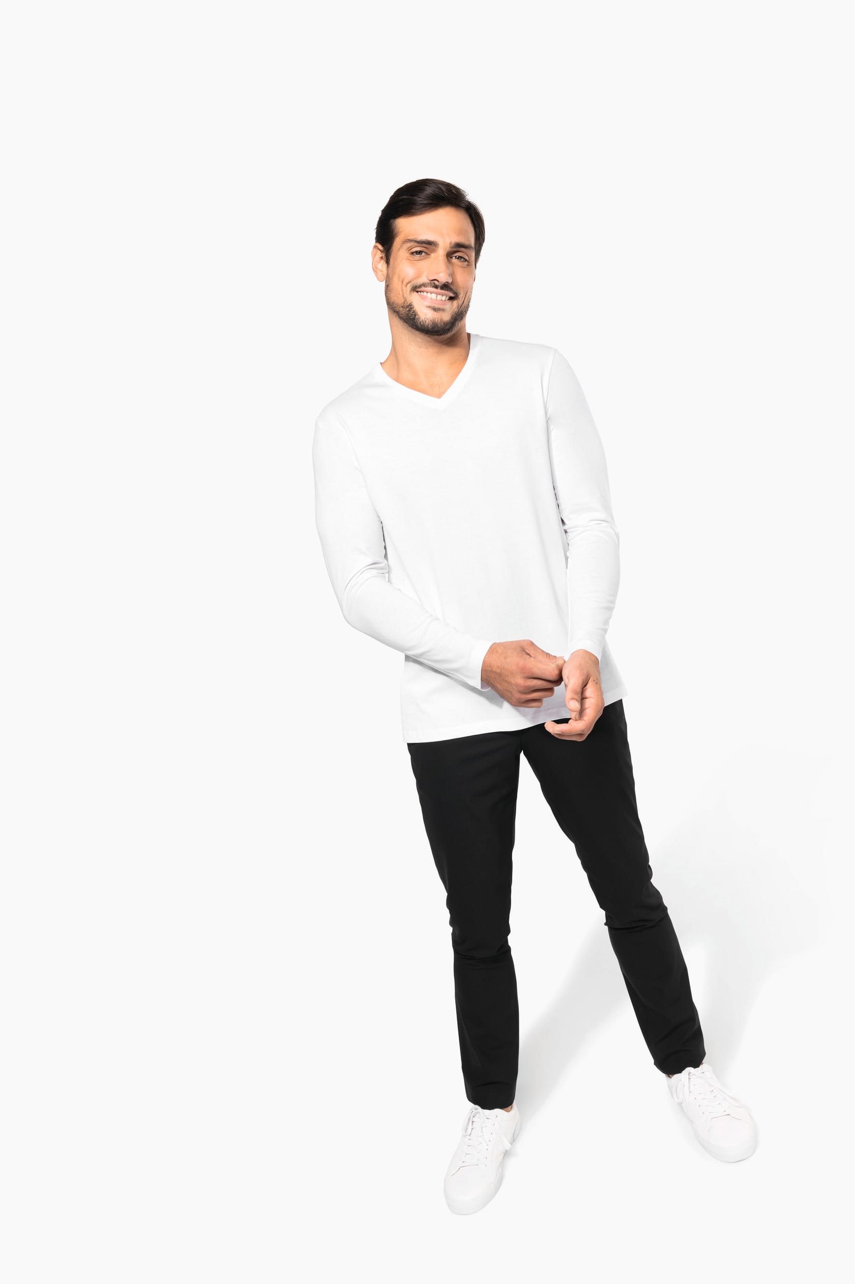 Supima® Herren-T-Shirt mit V-Ausschnitt und langen Ärmeln