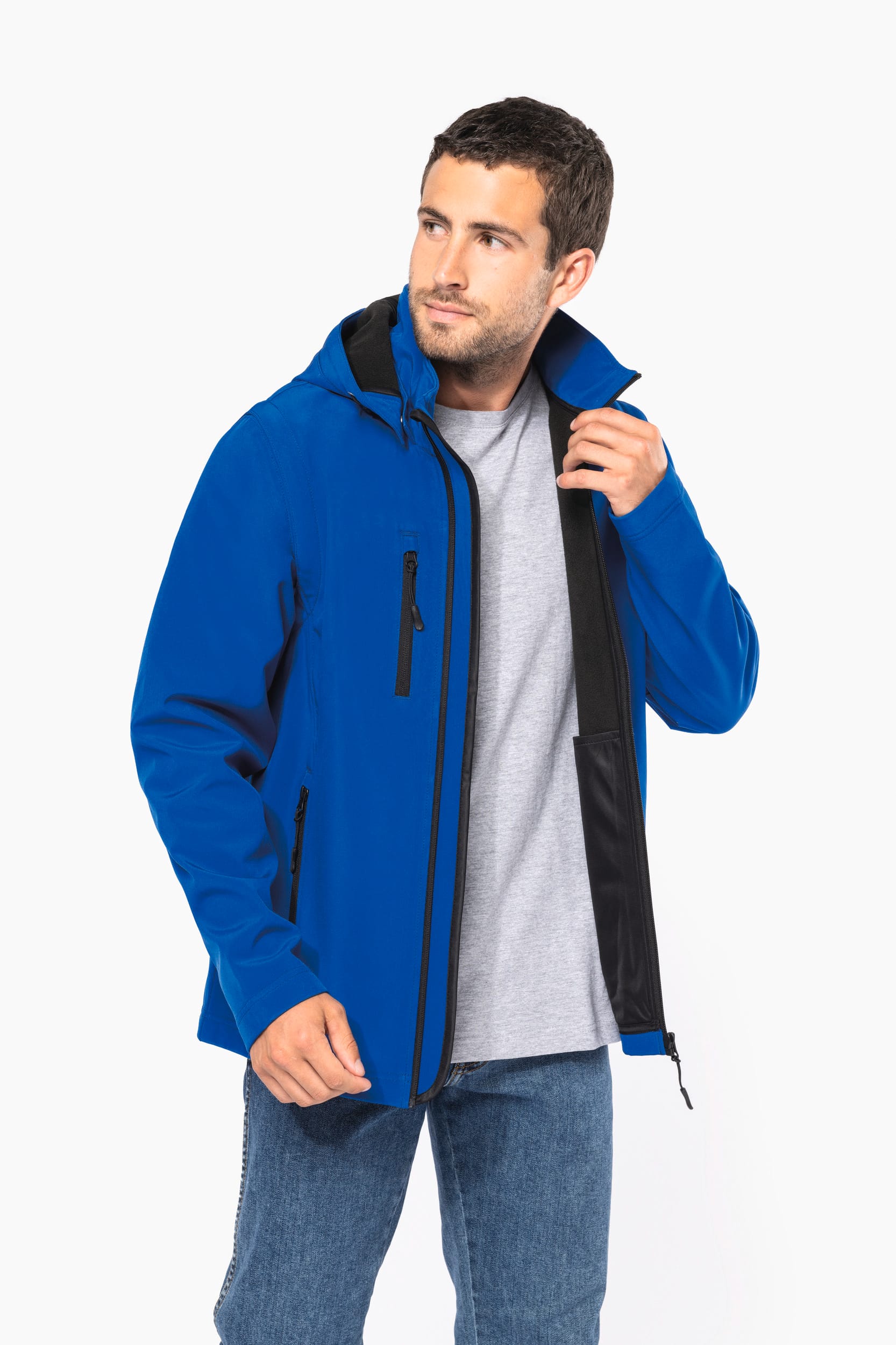 3-lagige Unisex-Softshell-Jacke mit Kapuze und abnehmbaren Ärmeln