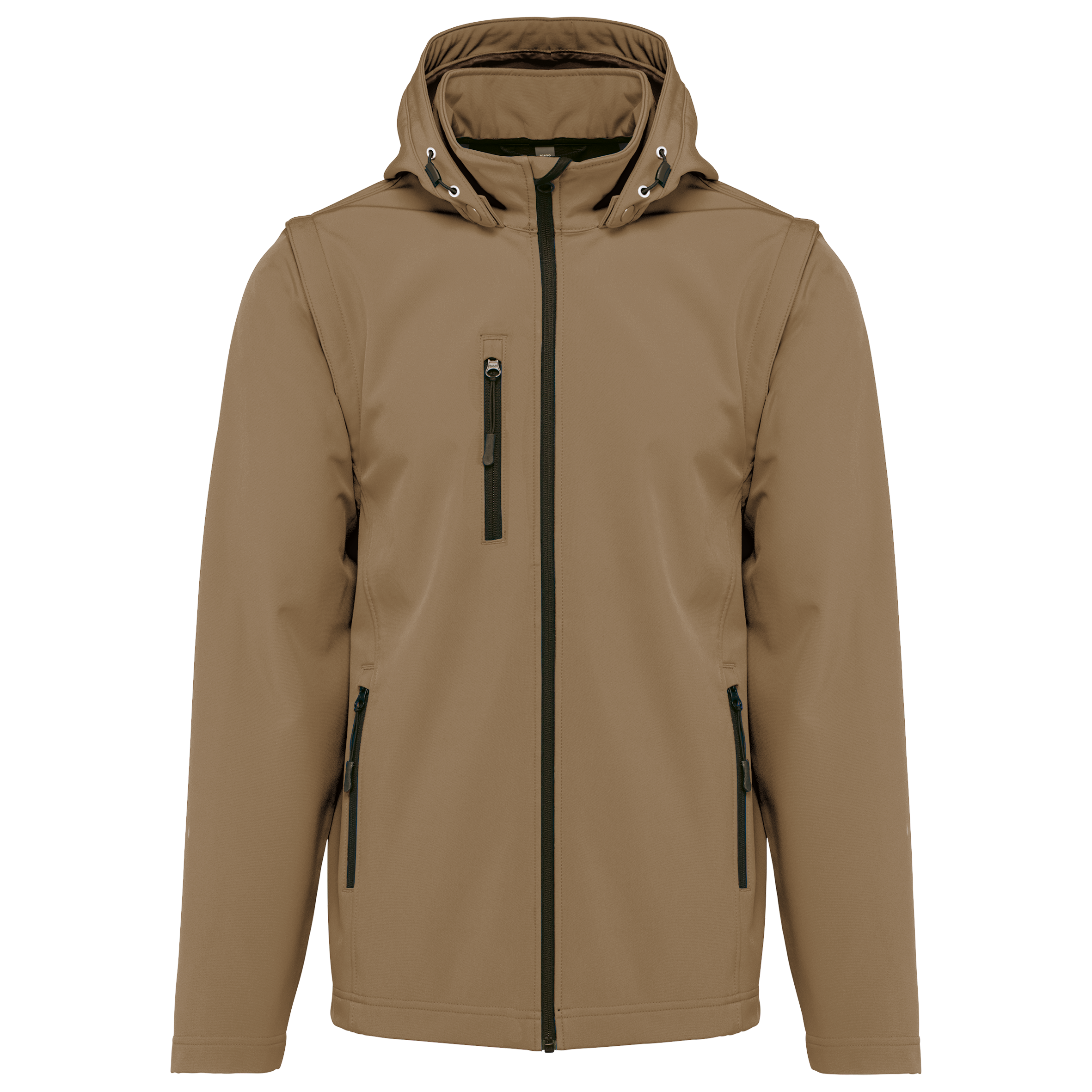 3-lagige Unisex-Softshell-Jacke mit Kapuze und abnehmbaren Ärmeln