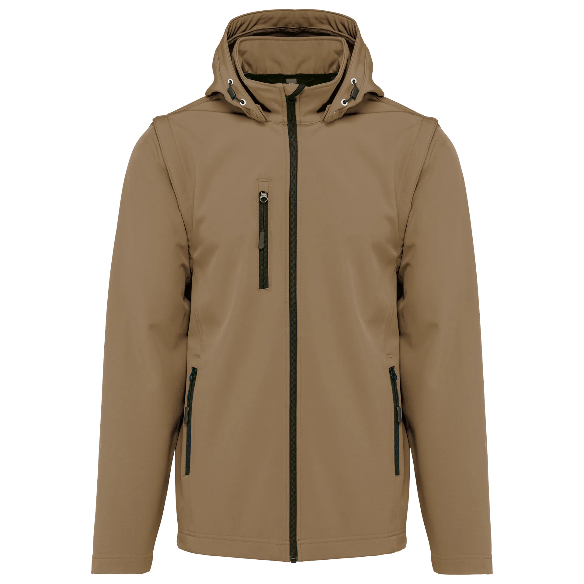 3-lagige Unisex-Softshell-Jacke mit Kapuze und abnehmbaren Ärmeln