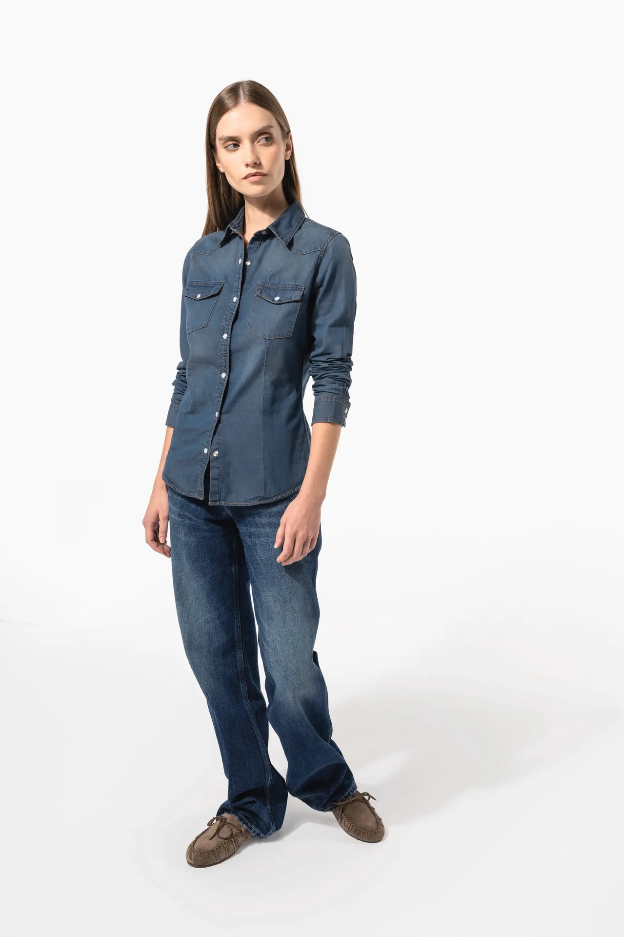 Damen denim-hemd langarm