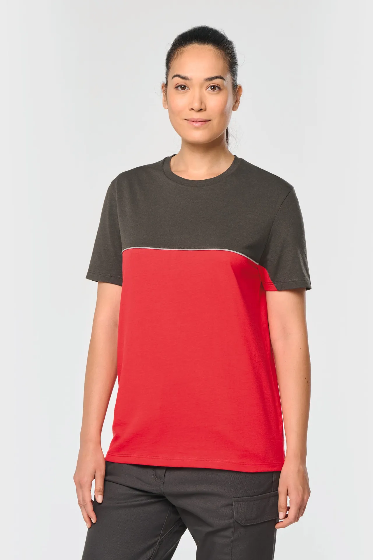 Zweifarbiges umweltfreundliches Unisex-T-Shirt mit kurzen Ärmeln