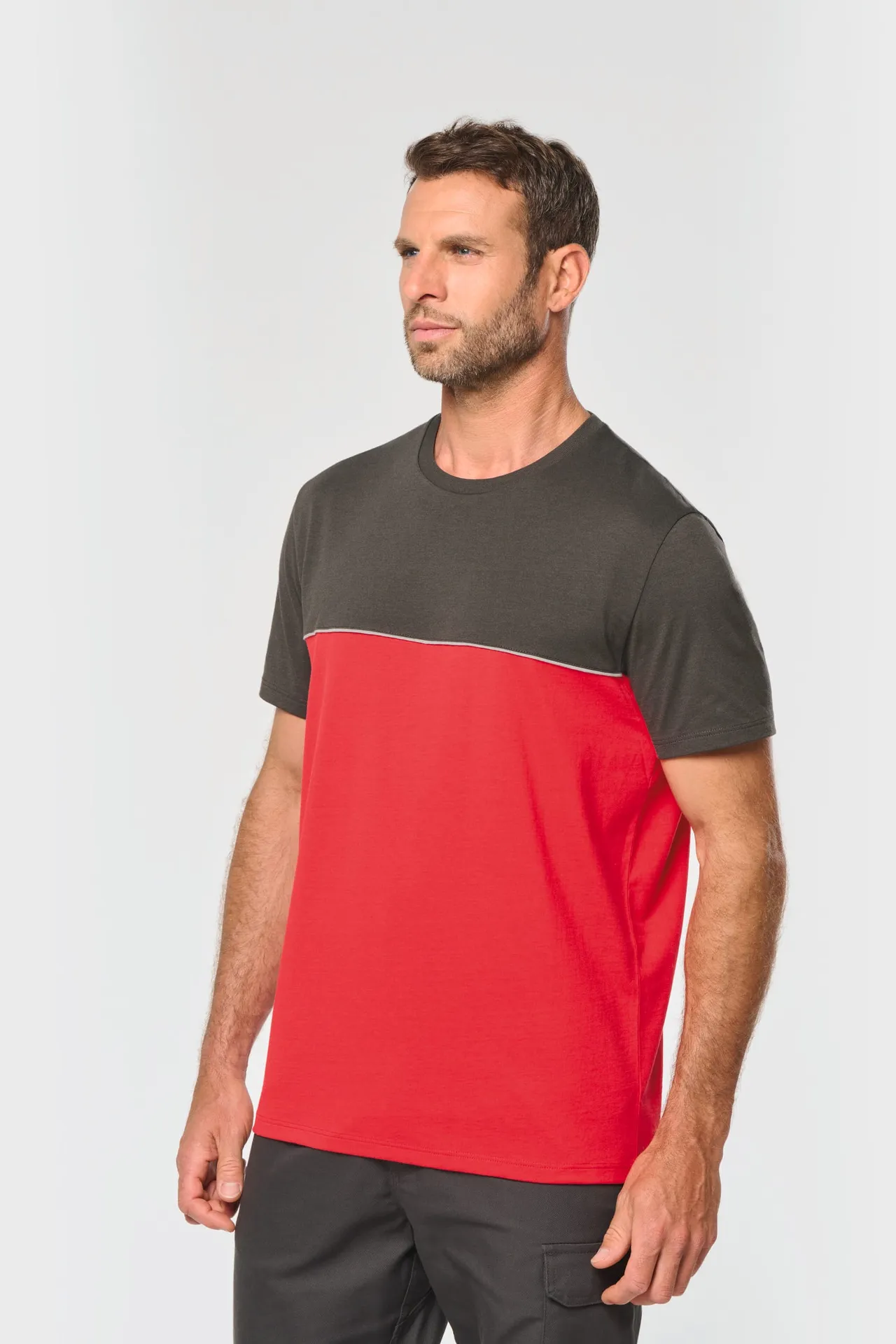 Zweifarbiges umweltfreundliches Unisex-T-Shirt mit kurzen Ärmeln