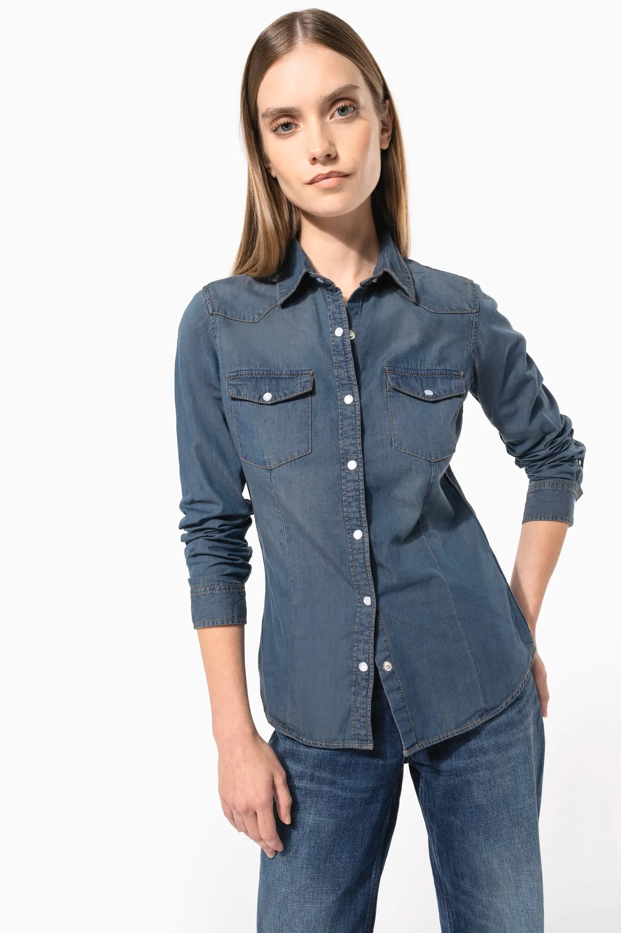 Damen denim-hemd langarm
