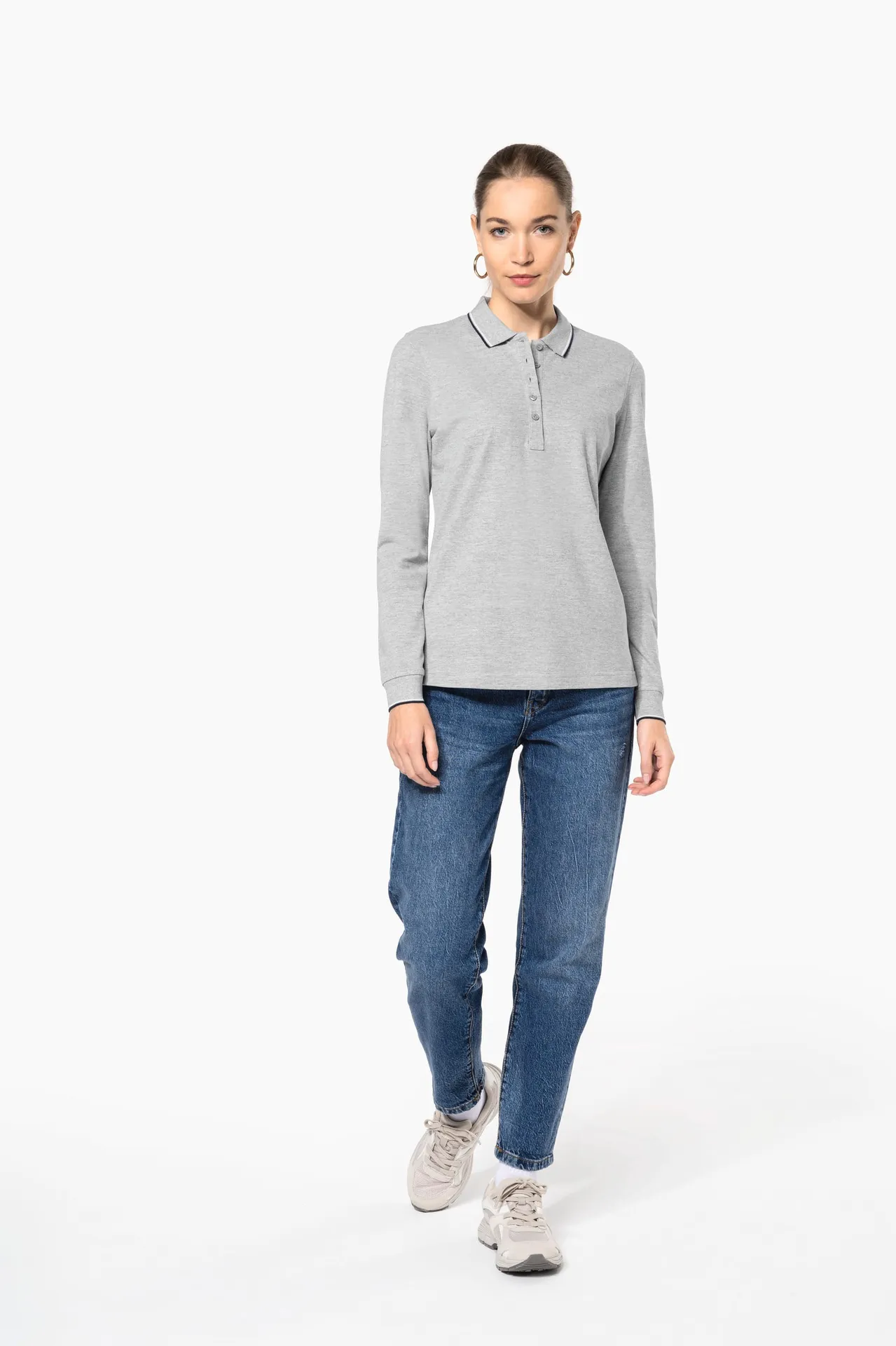 Langarm-Polohemd aus Piqué für Damen