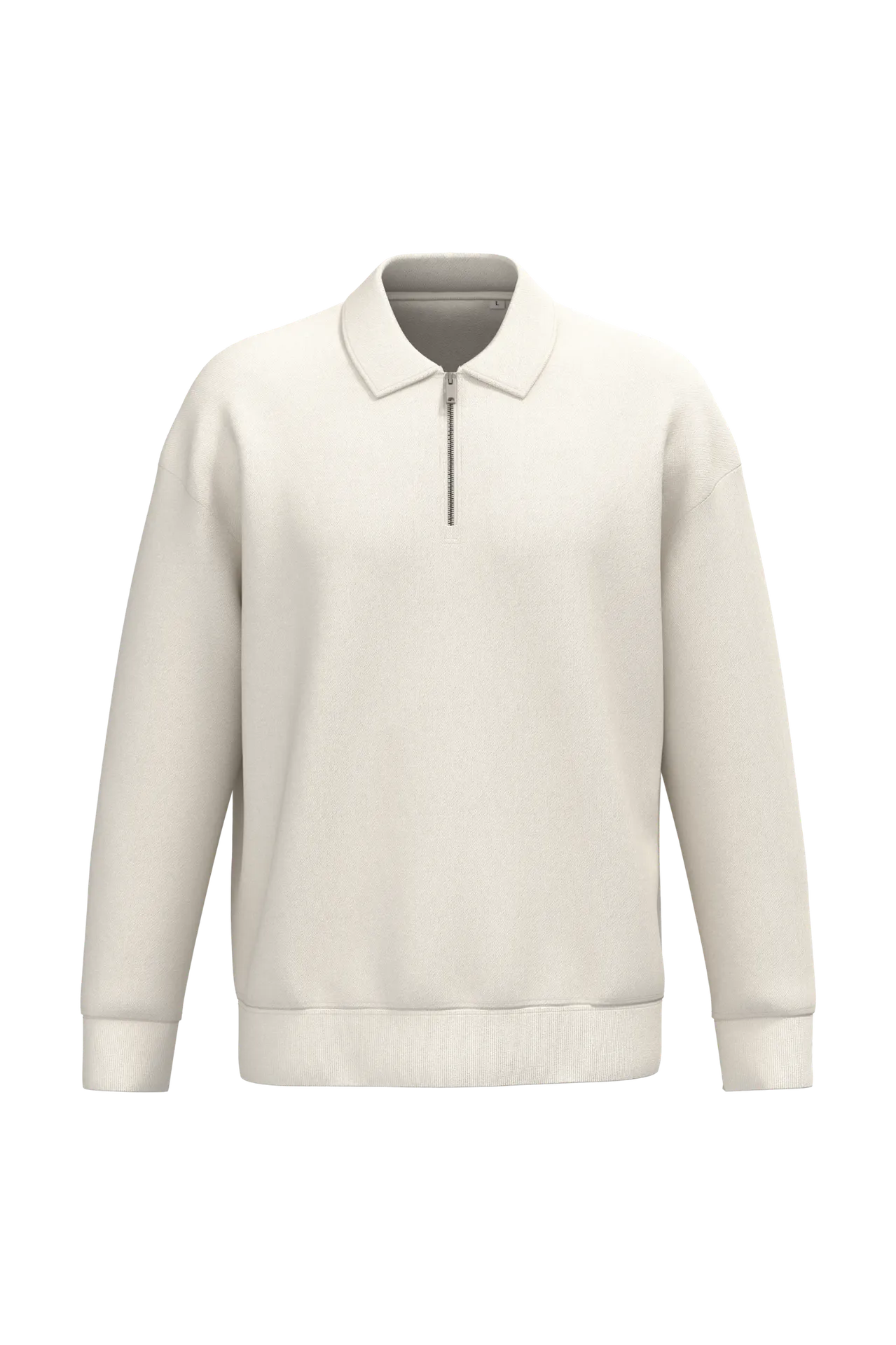 Umweltfreundliches Unisex-Sweatshirt mit Reißverschluss, Polokragen und überschnittenen Schultern