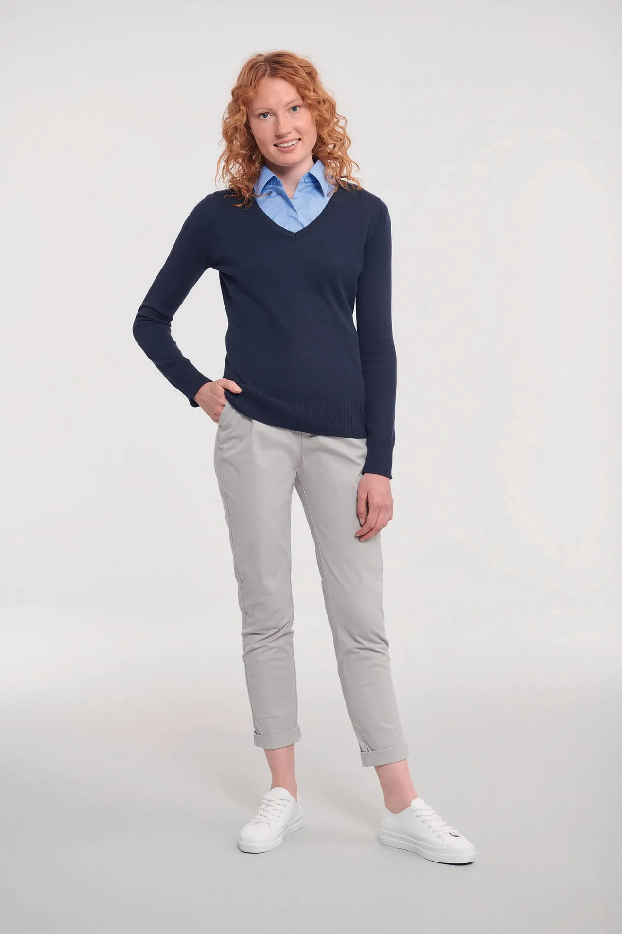 Ladies' V-neck Knitted Pullover