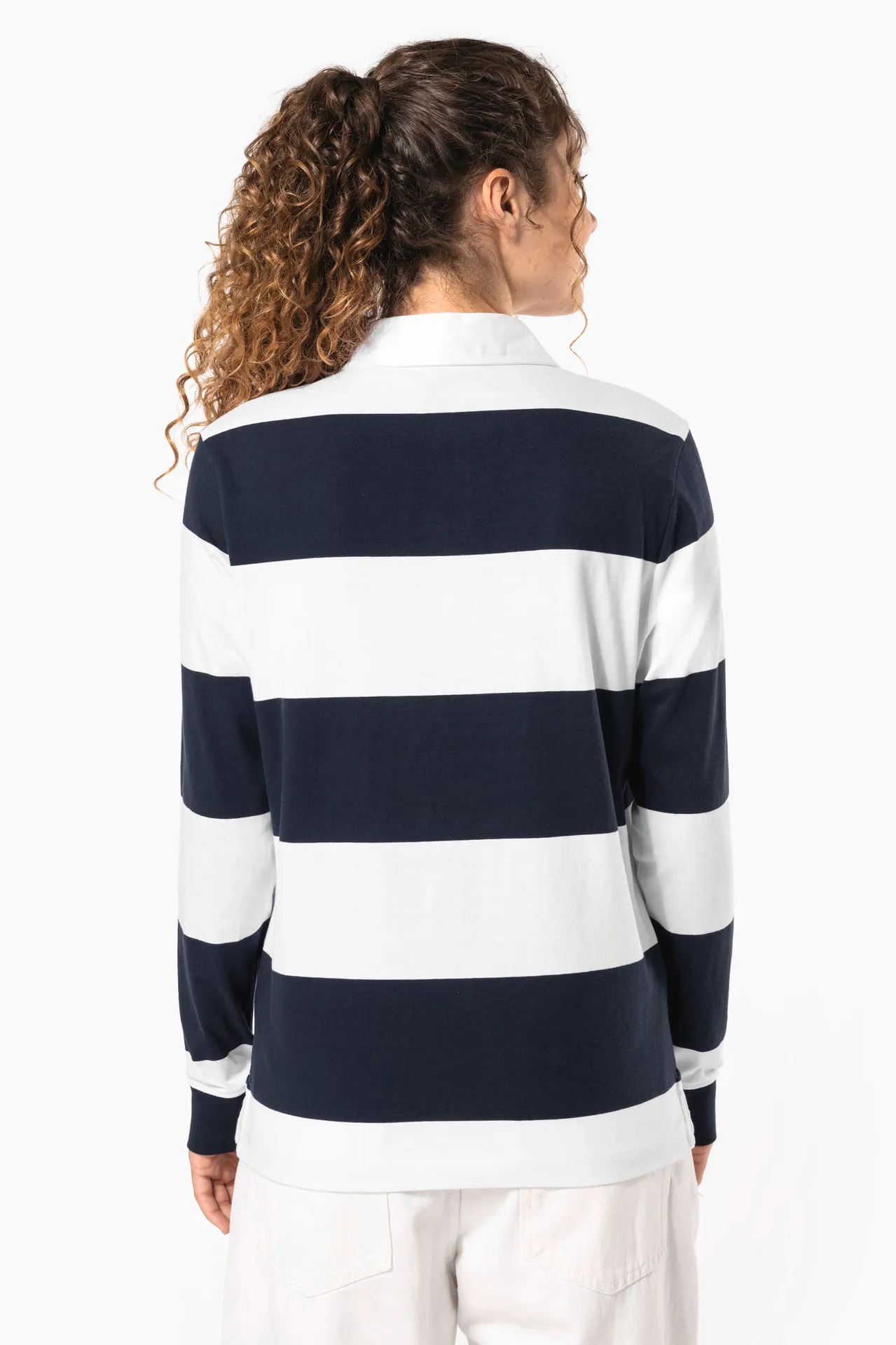 Gestreiftes Polohemd mit langen Ärmeln, Unisex