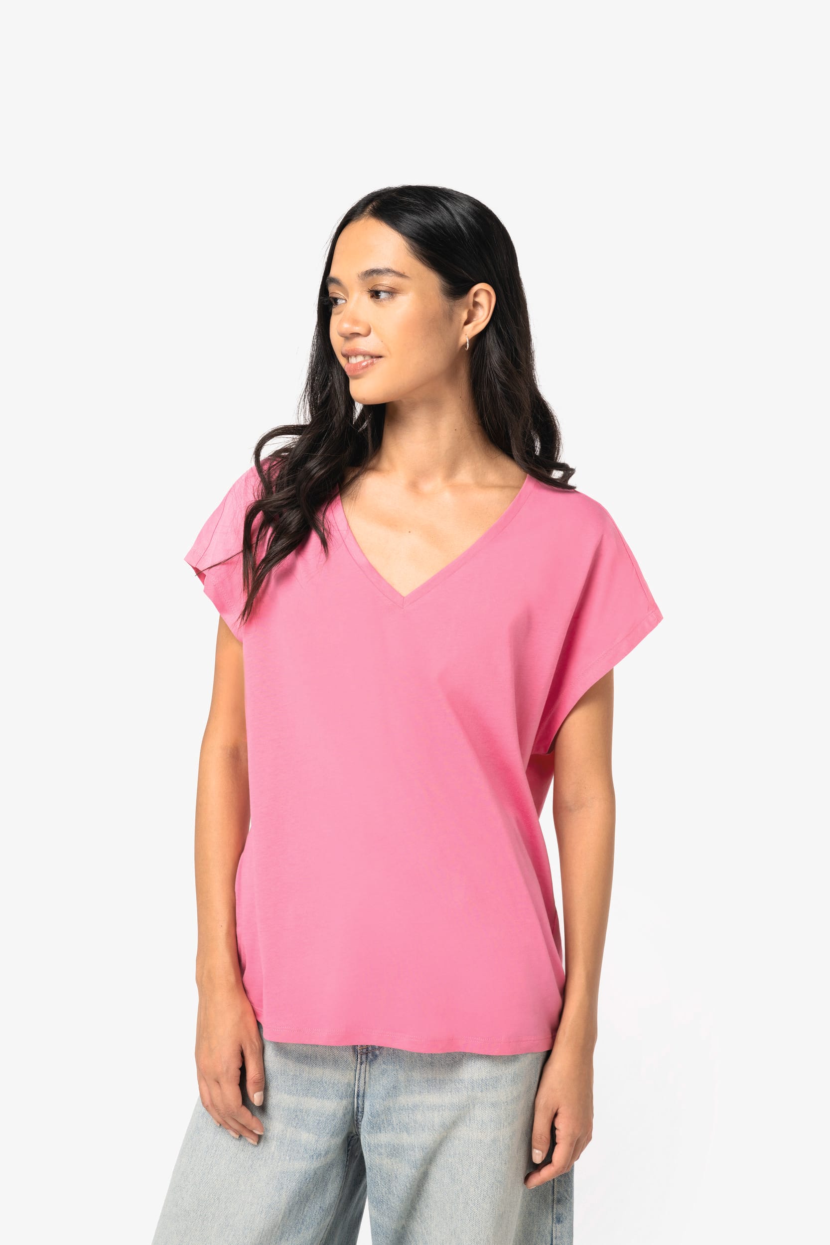 Umweltfreundliches Loose Damen-T-Shirt mit V-Ausschnitt