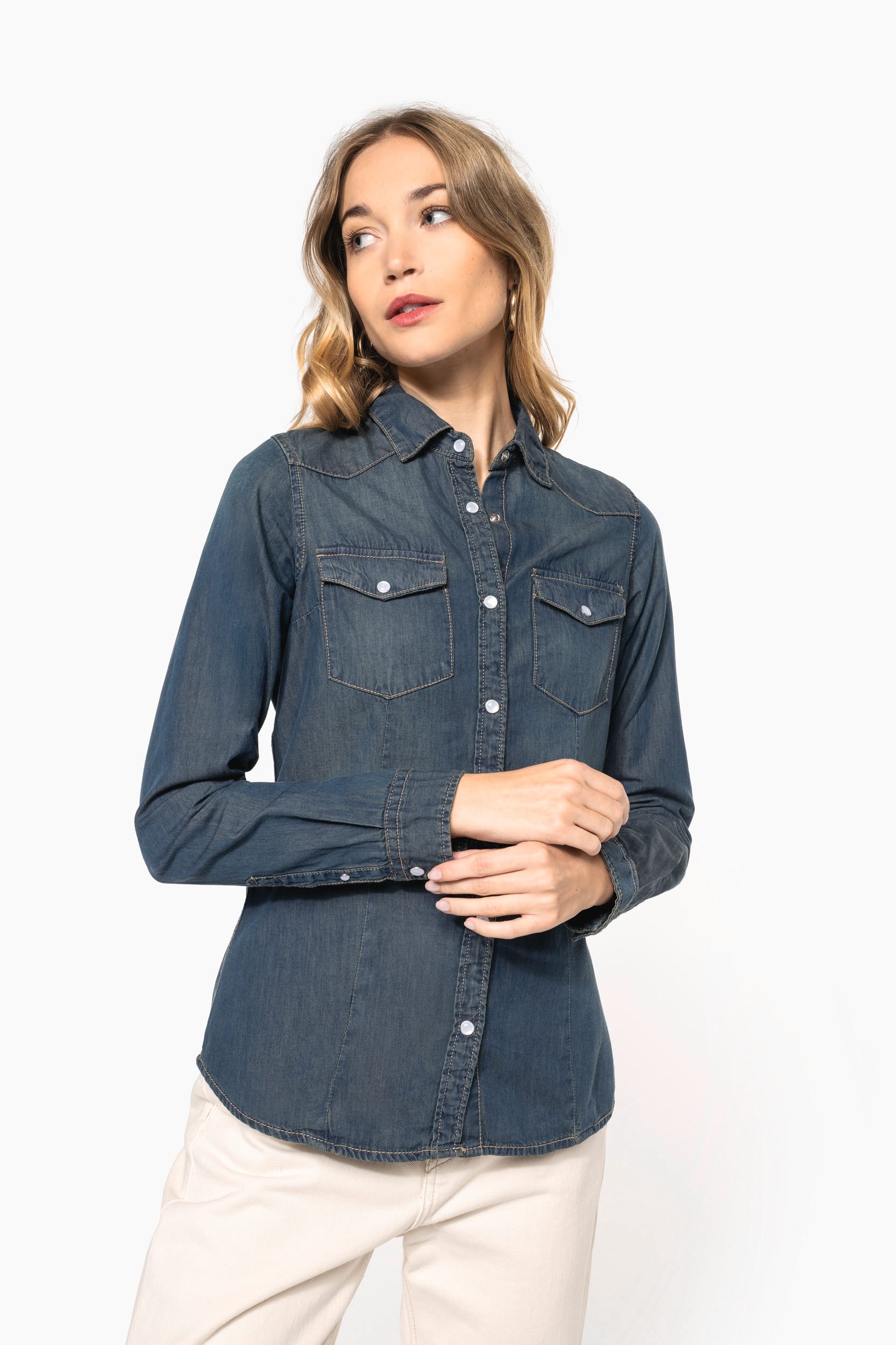 Damen denim-hemd langarm