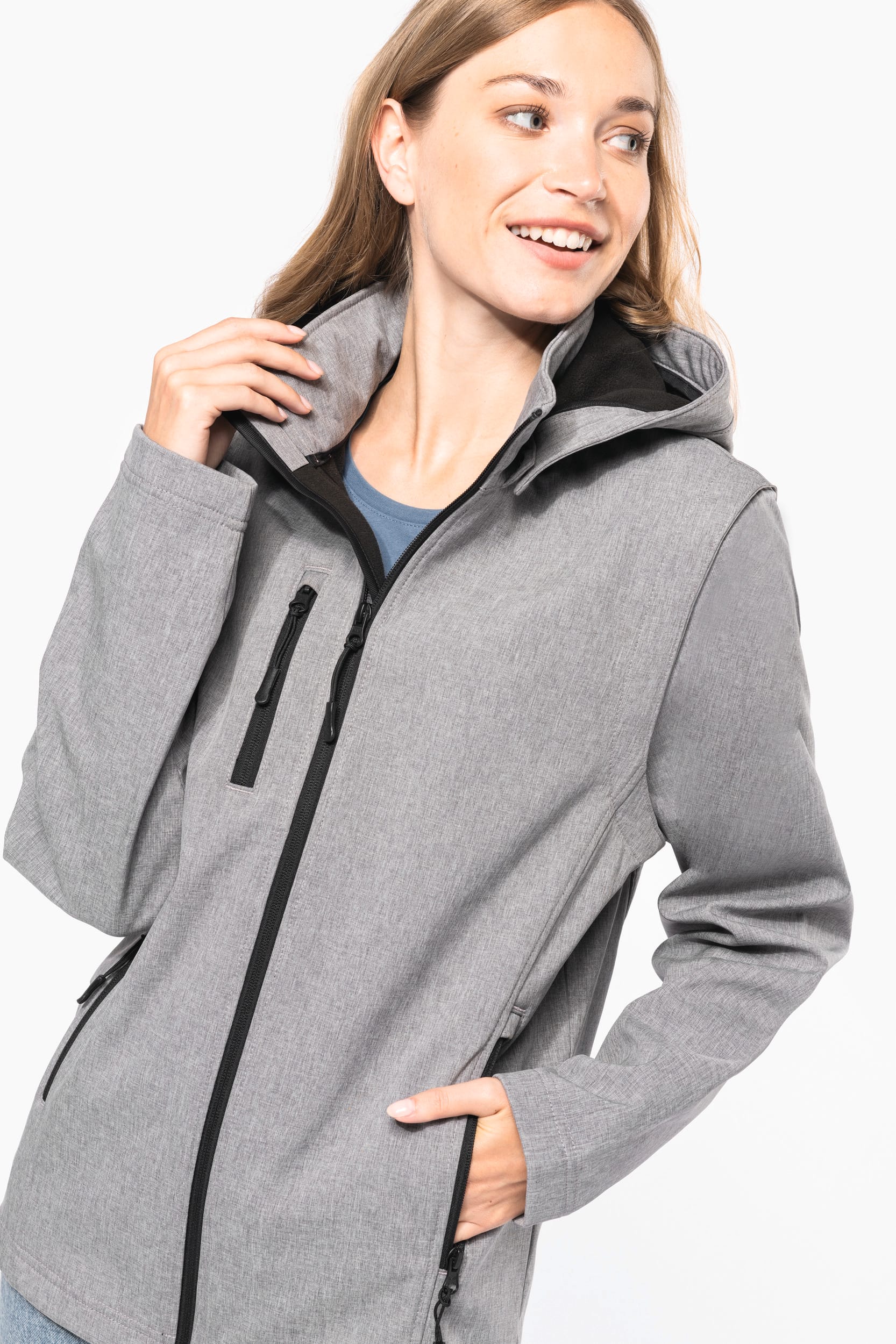 3-lagige Unisex-Softshell-Jacke mit Kapuze und abnehmbaren Ärmeln