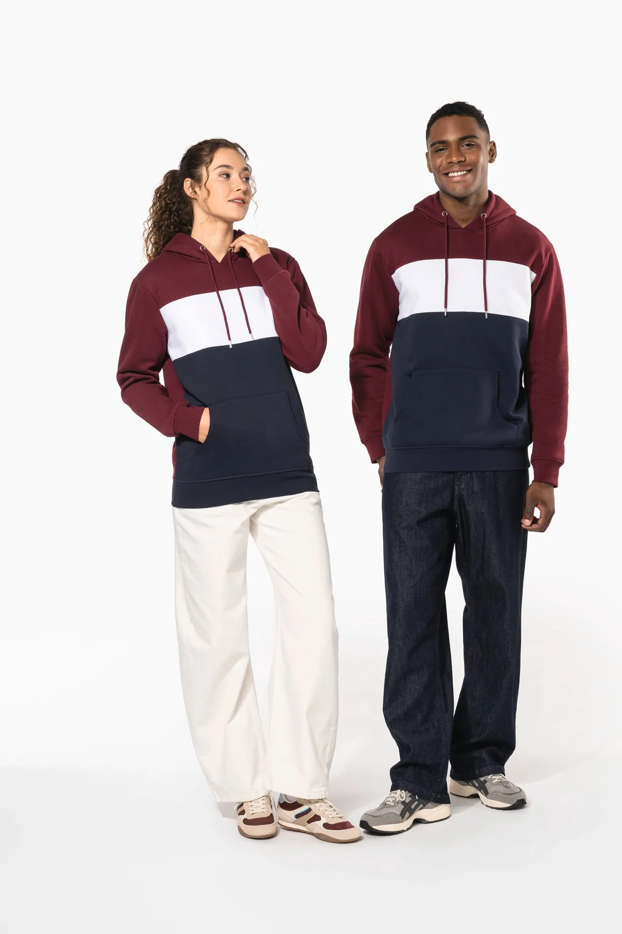 Dreifarbiges Kapuzensweatshirt, Unisex