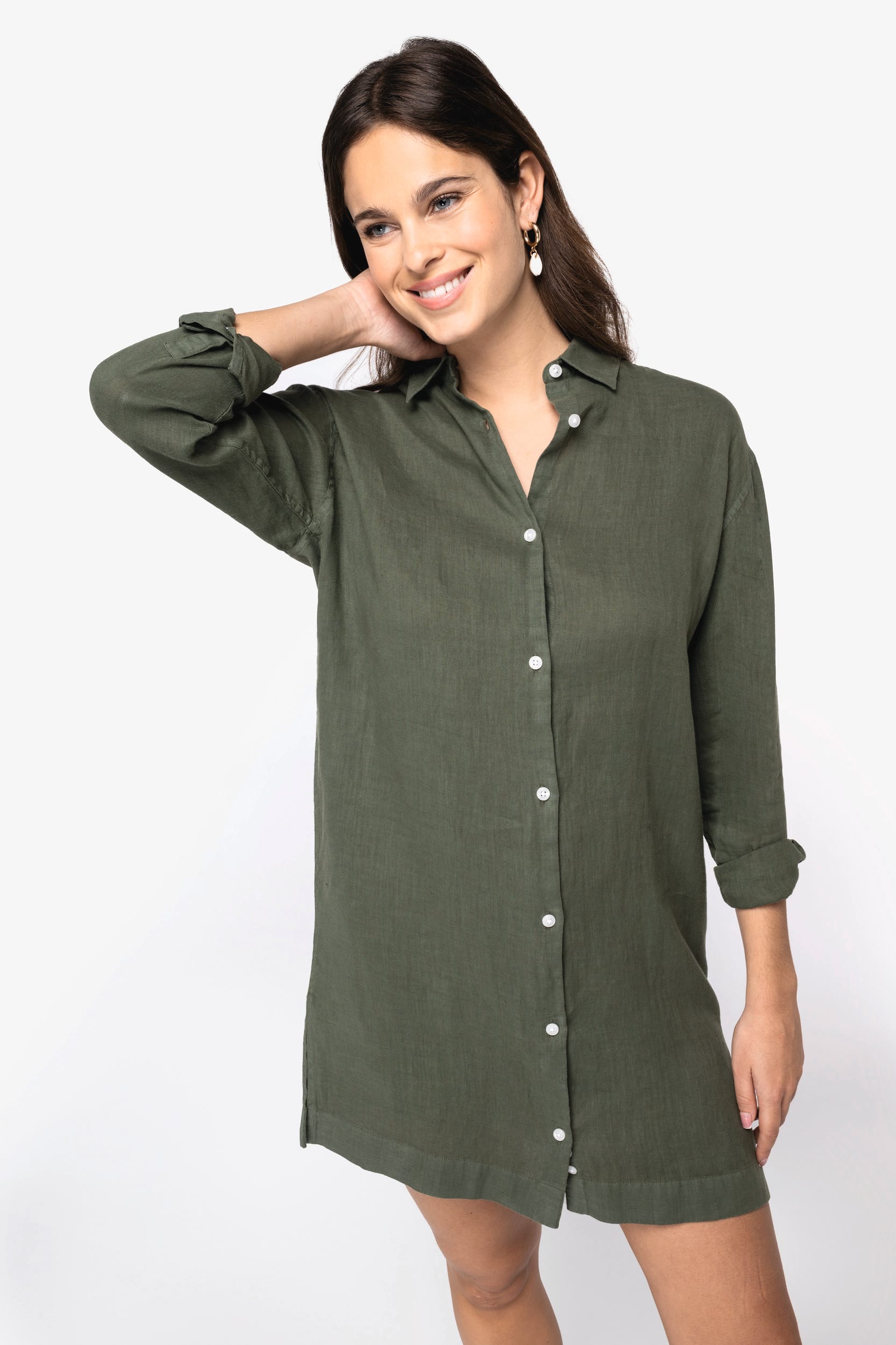 Hemdblusenkleid aus Leinen für Damen