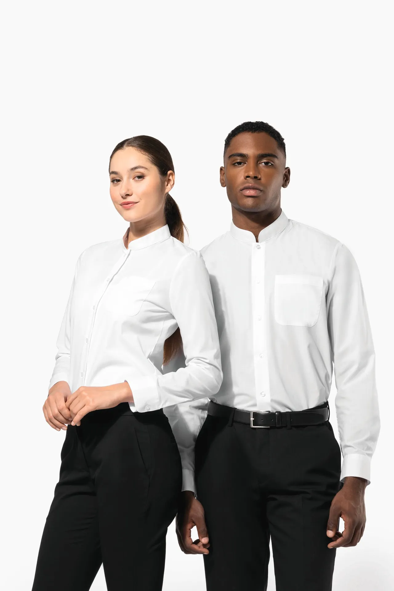 Damen hemdbluse mao-kragen langarm