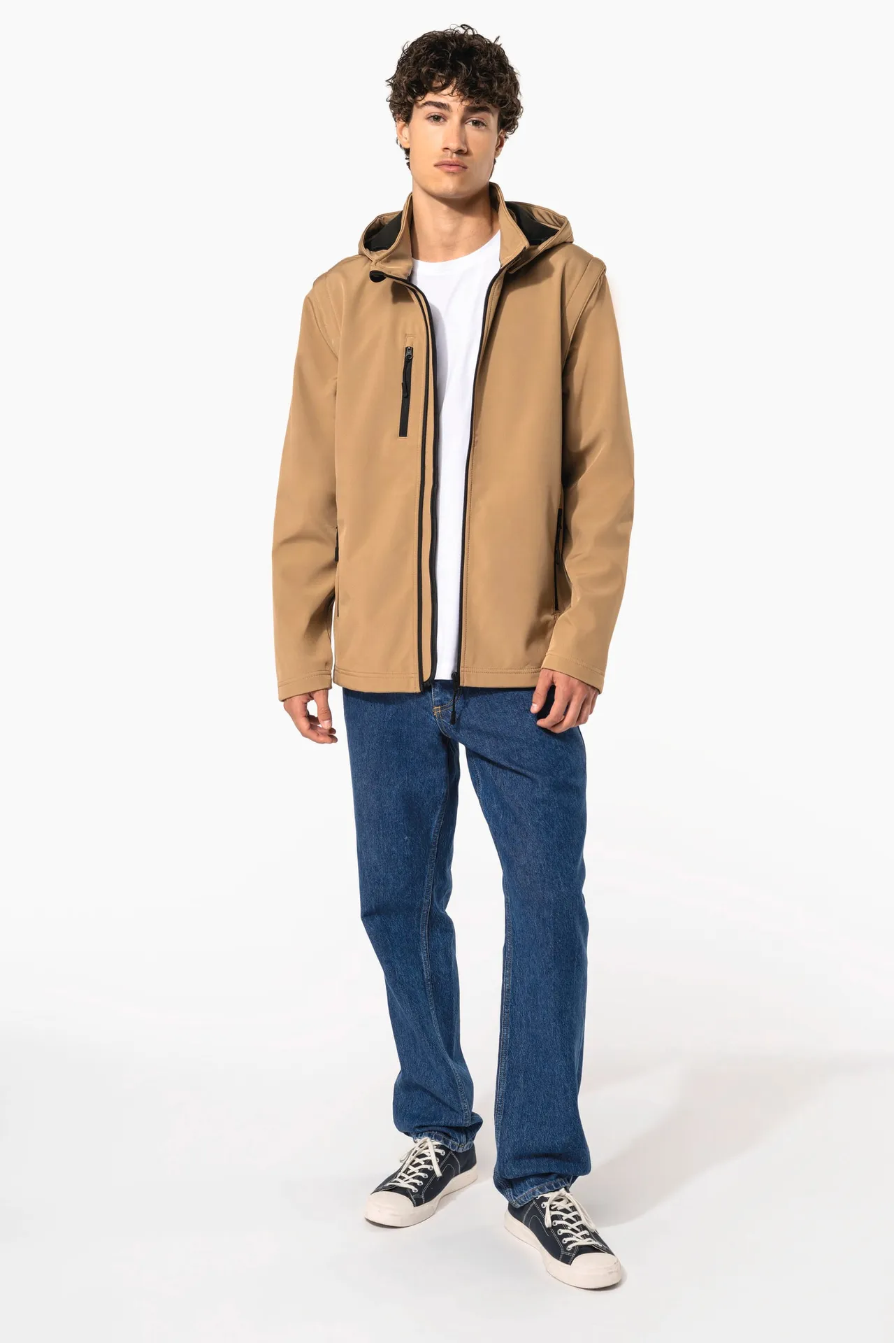 3-lagige Unisex-Softshell-Jacke mit Kapuze und abnehmbaren Ärmeln