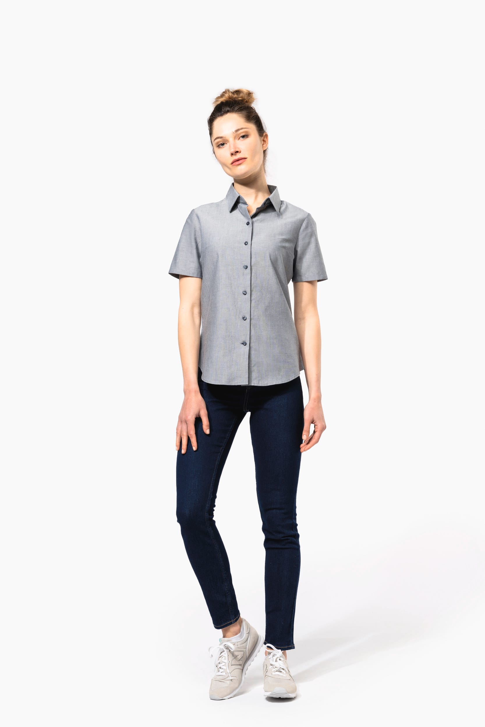 Damen Oxford Kurzarmbluse