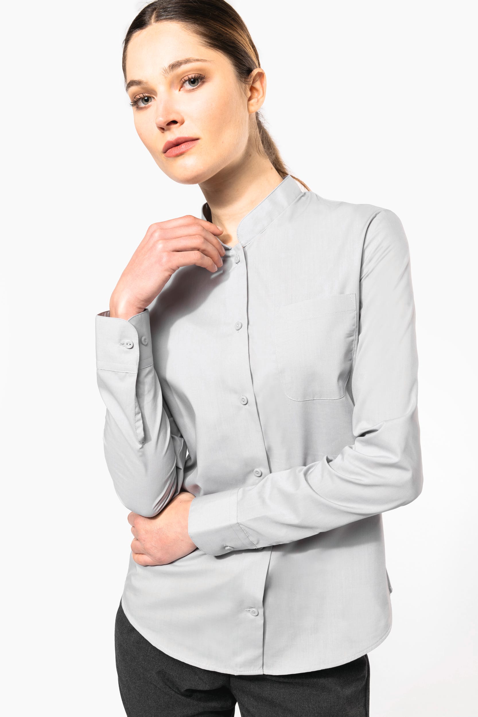 Damen hemdbluse mao-kragen langarm