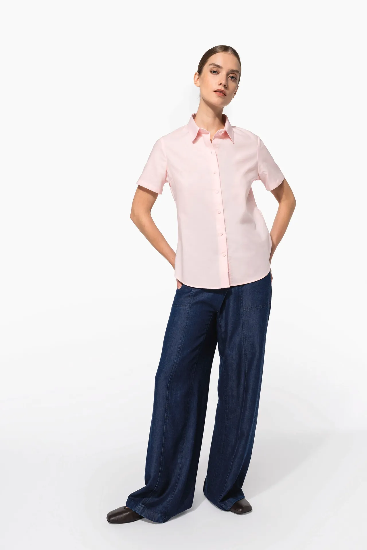 Damen Oxford Kurzarmbluse