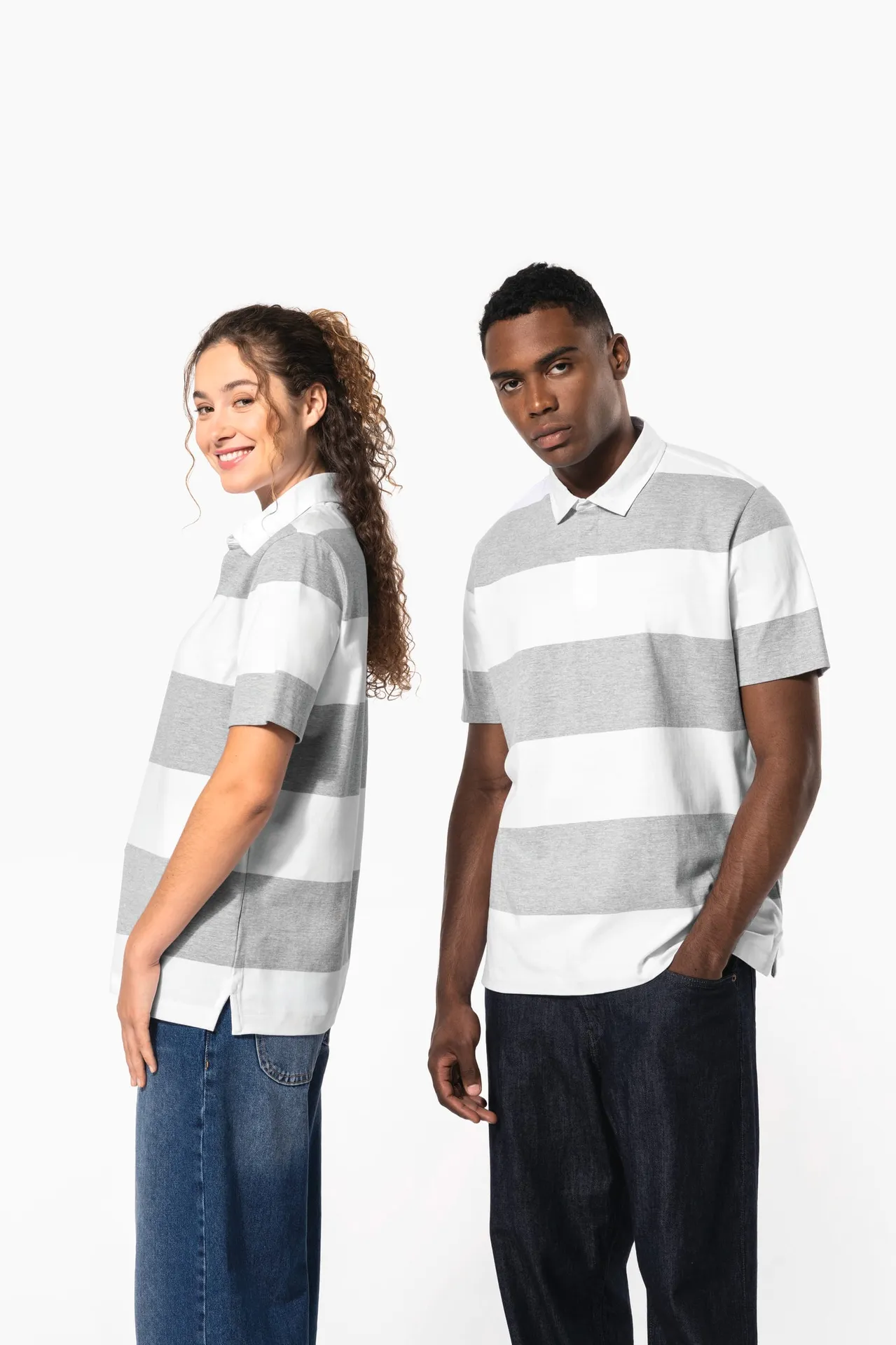 Gestreiftes Polohemd mit kurzen Ärmeln, Unisex