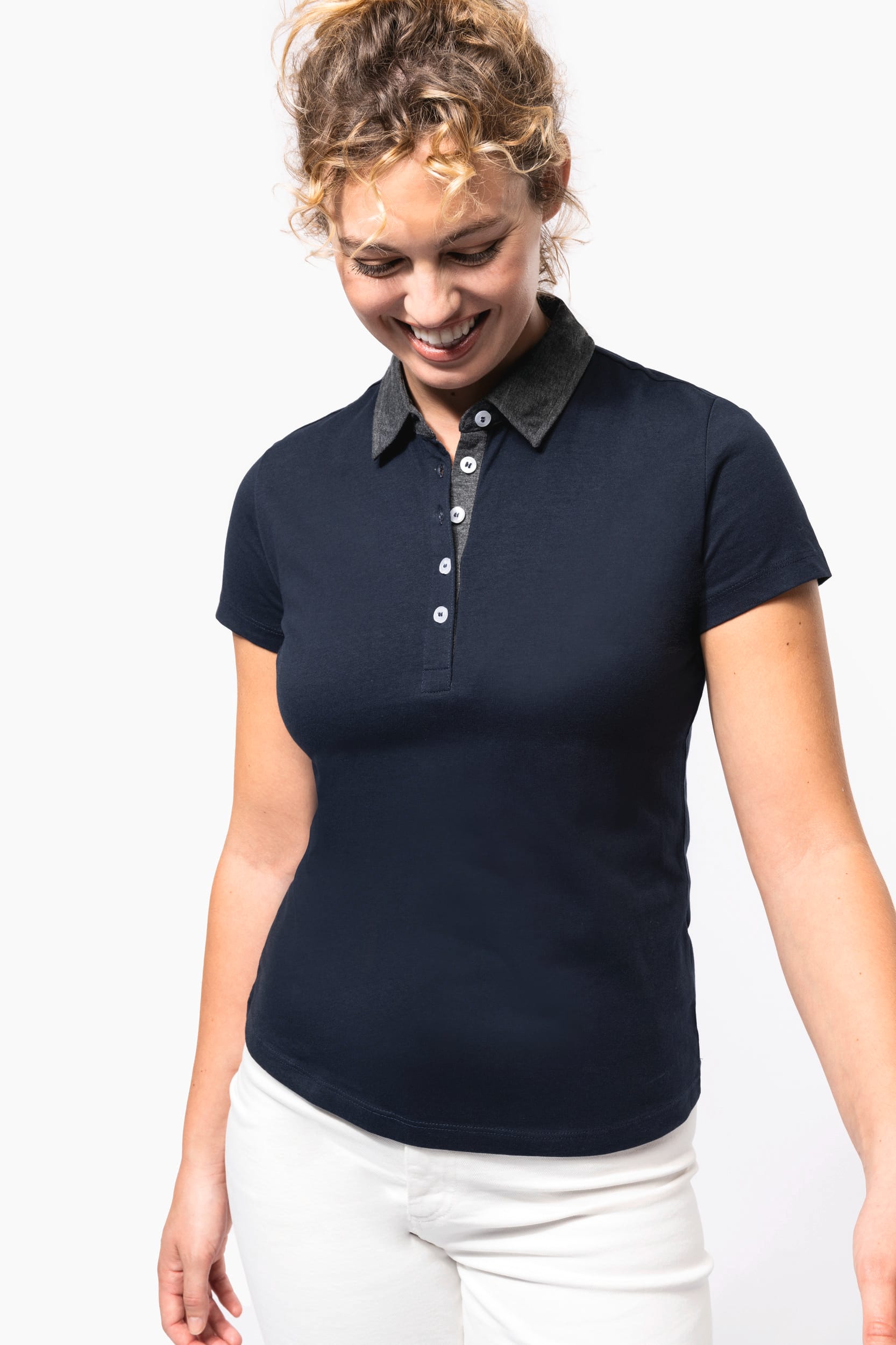 Zweifarbiges Jersey-Polohemd für Damen