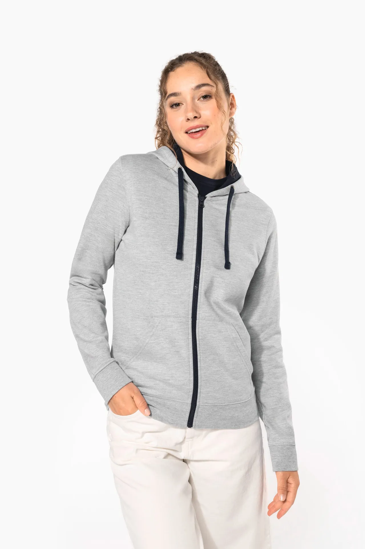 DAMEN-KAPUZENSWEATSHIRT BICOLOR mit Reißverschluss