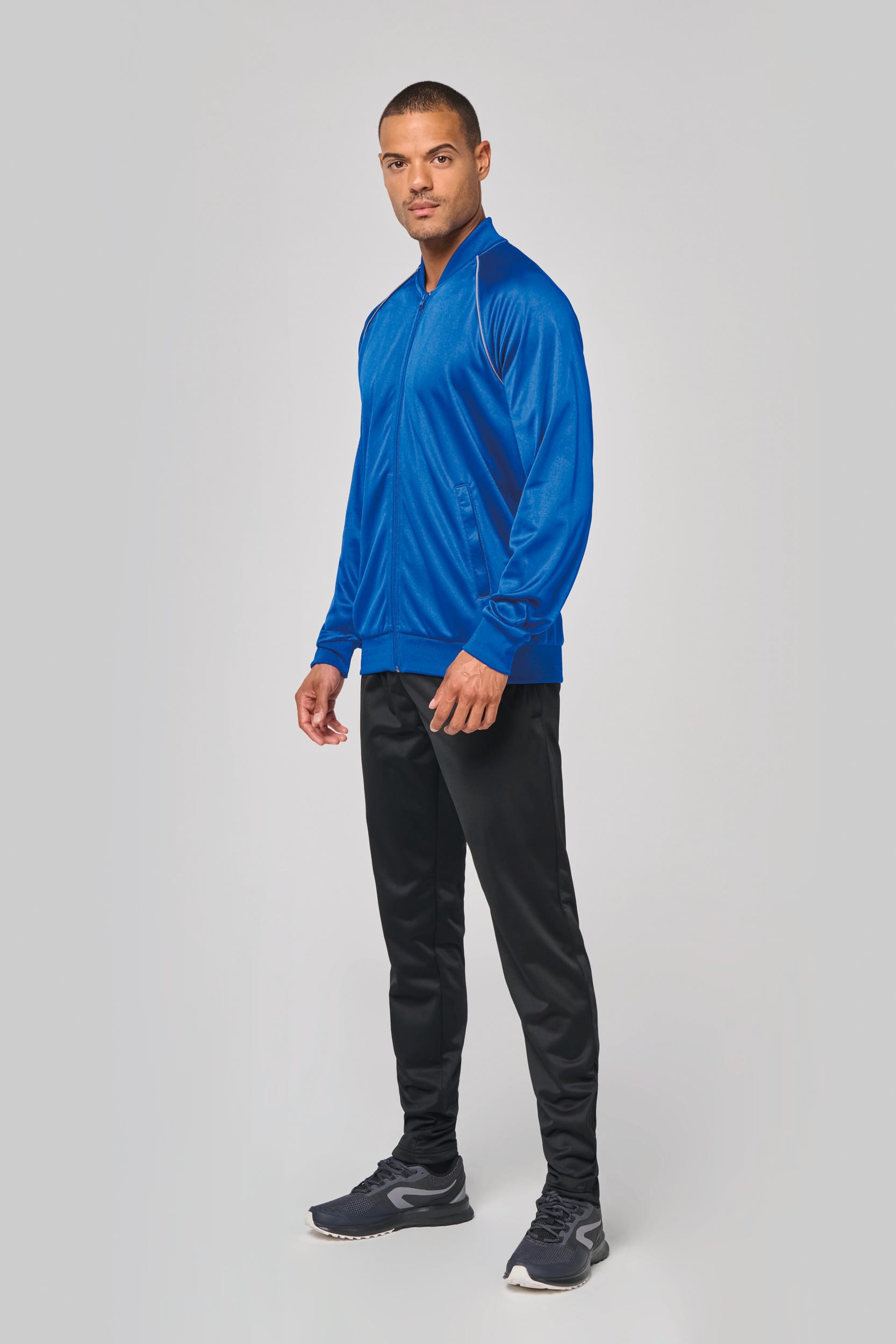 Unisex-Trainingsjacke mit Reißverschluss und Paspel