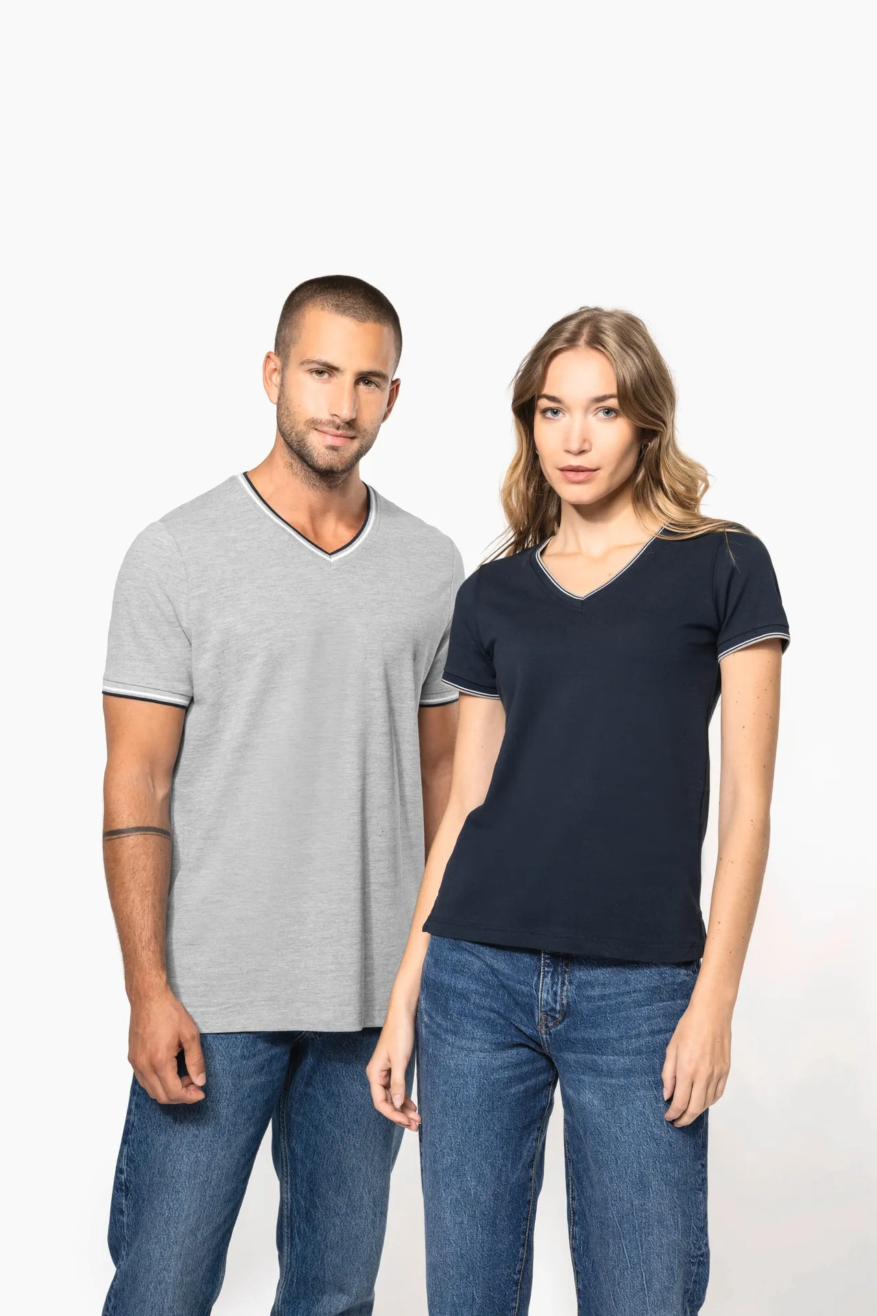 Damen T-Shirt aus Piqué-Trikot mit V-Ausschnitt