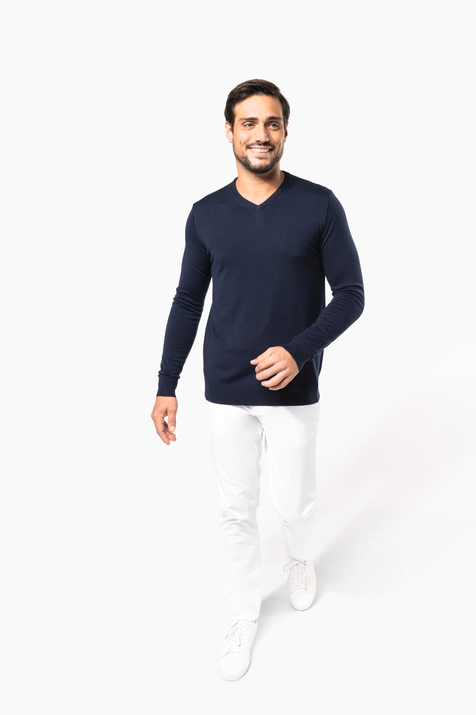 Merino-Herrenpullover mit V-Ausschnitt