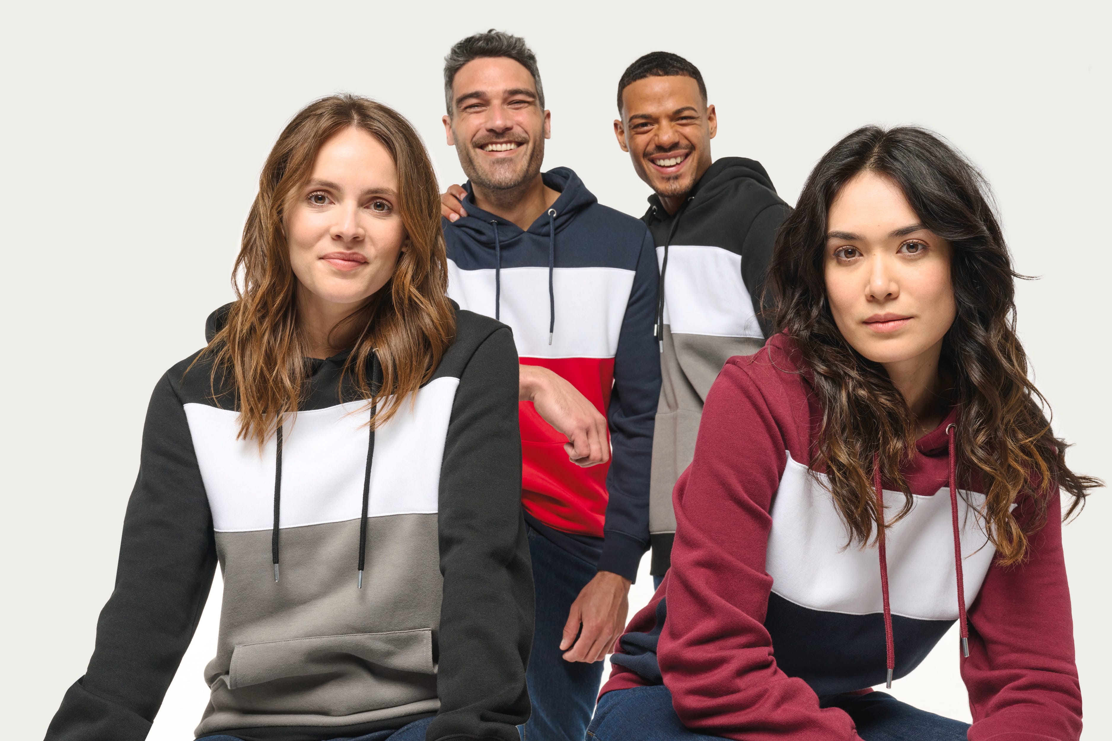 Dreifarbiges Kapuzensweatshirt, Unisex