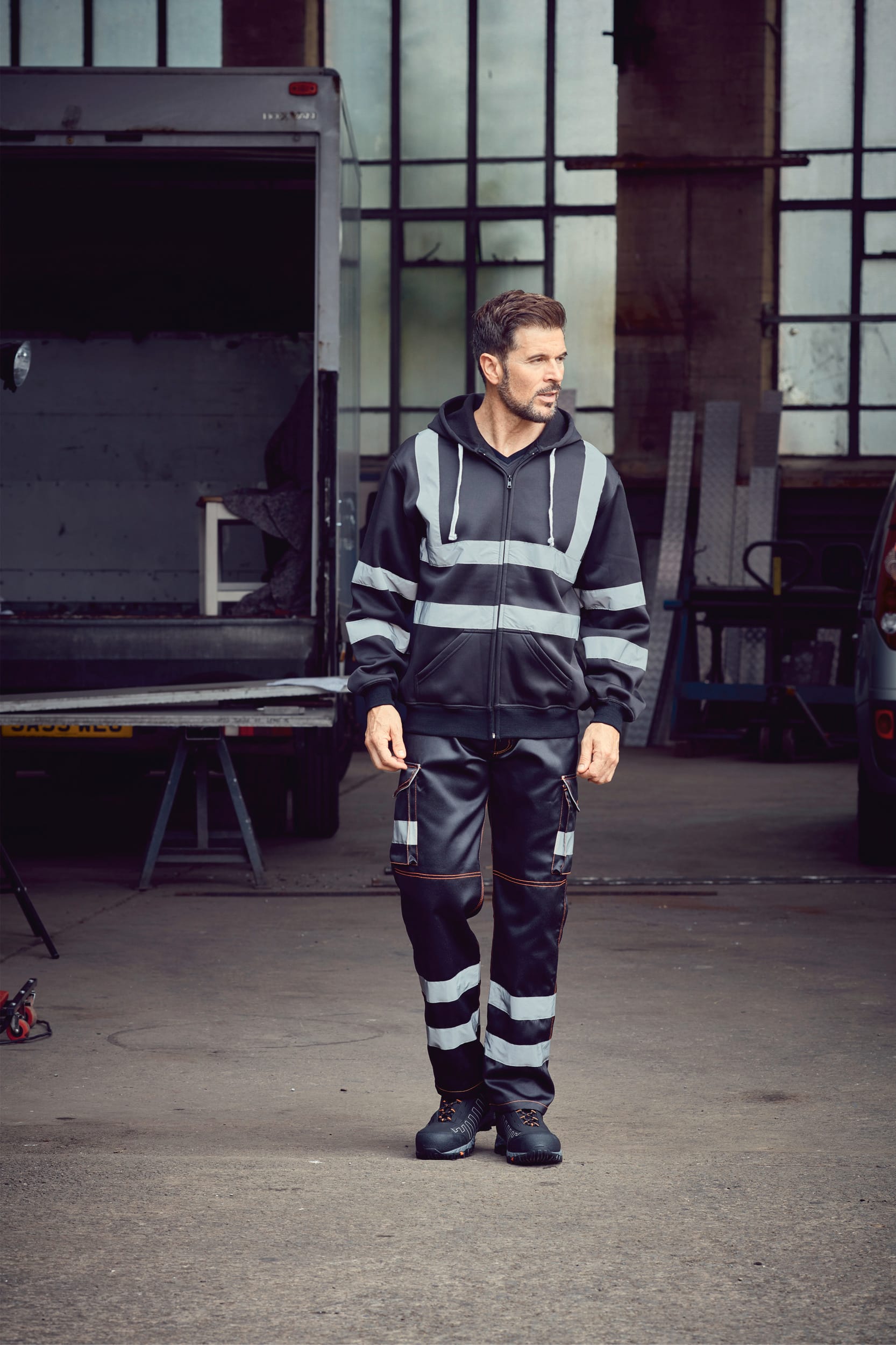 YOKO Kapuzenpullover mit Reißverschluss in Warnfarbe