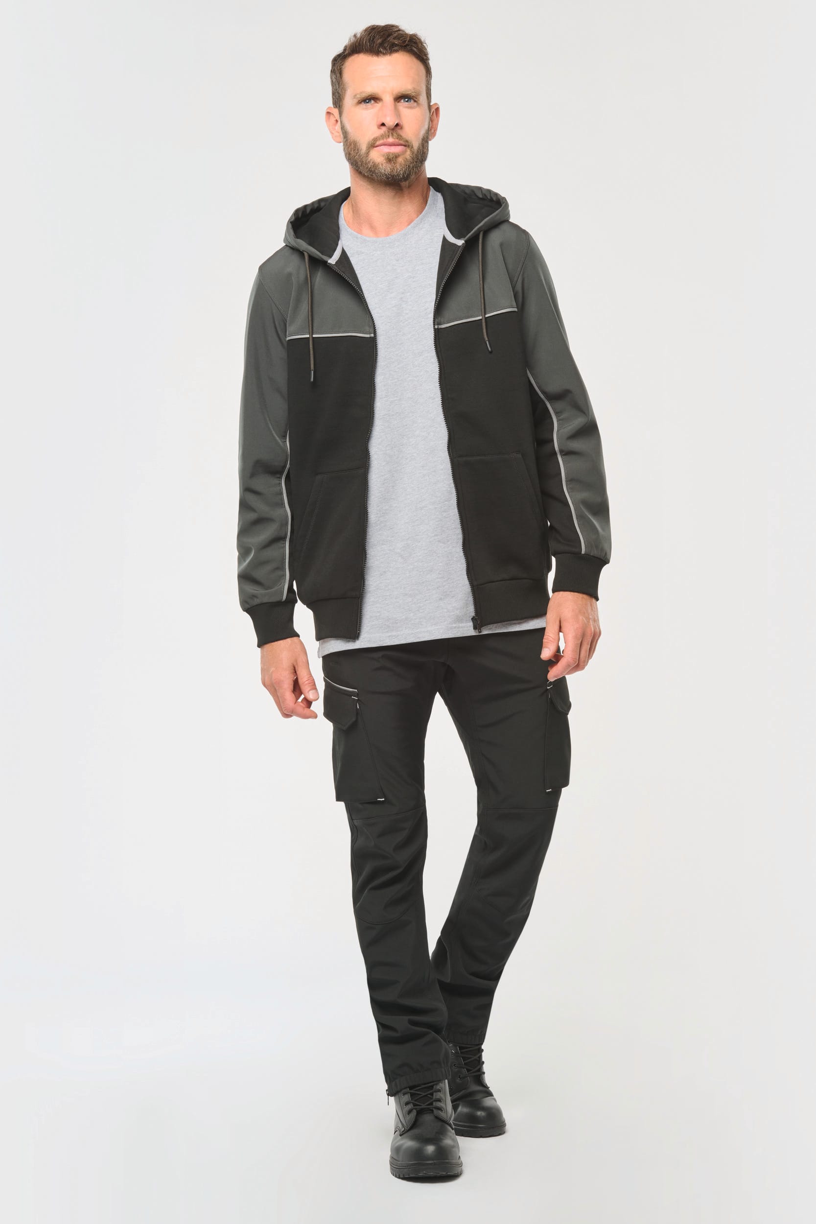 Umweltfreundliche, zweifarbige Molton-Kapuzenjacke mit Reißverschluss, Unisex