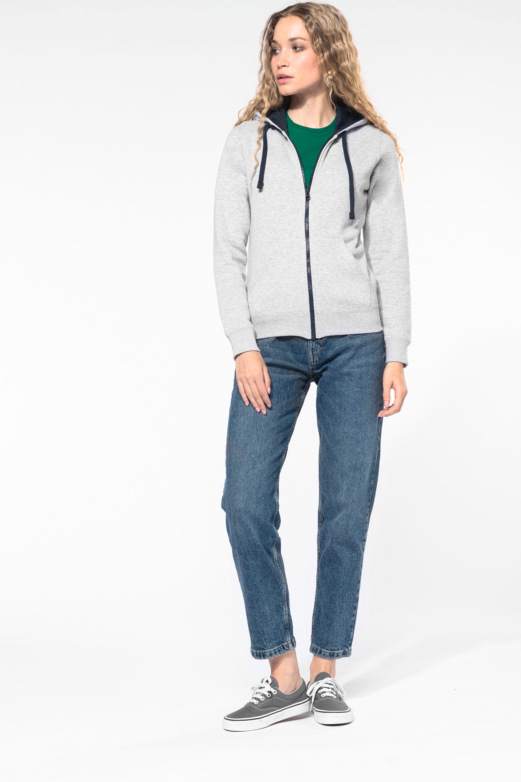 DAMEN-KAPUZENSWEATSHIRT BICOLOR mit Reißverschluss