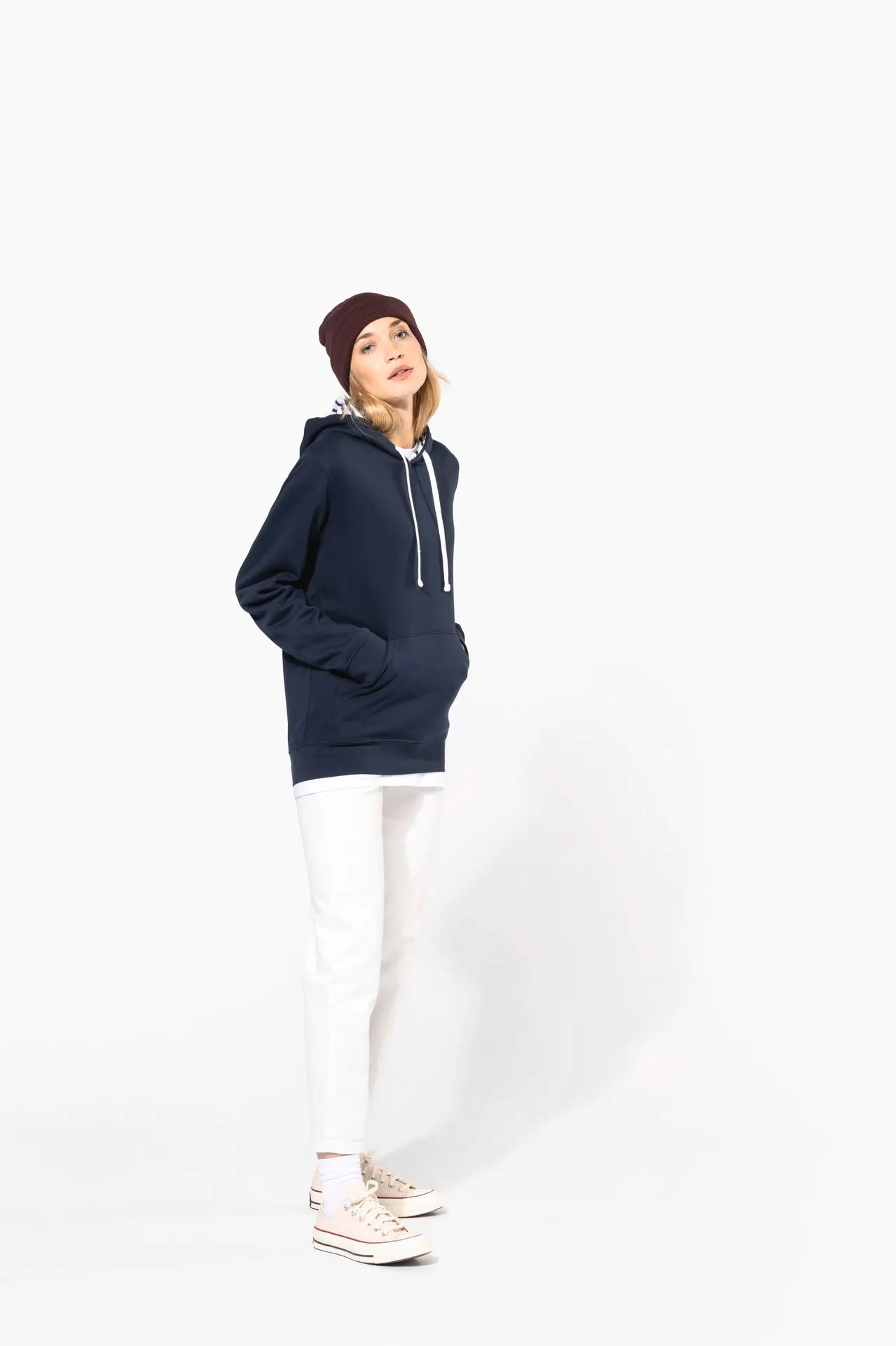 Unisex-Kapuzensweatshirt mit kontrastfarbener Kapuze und Motiven