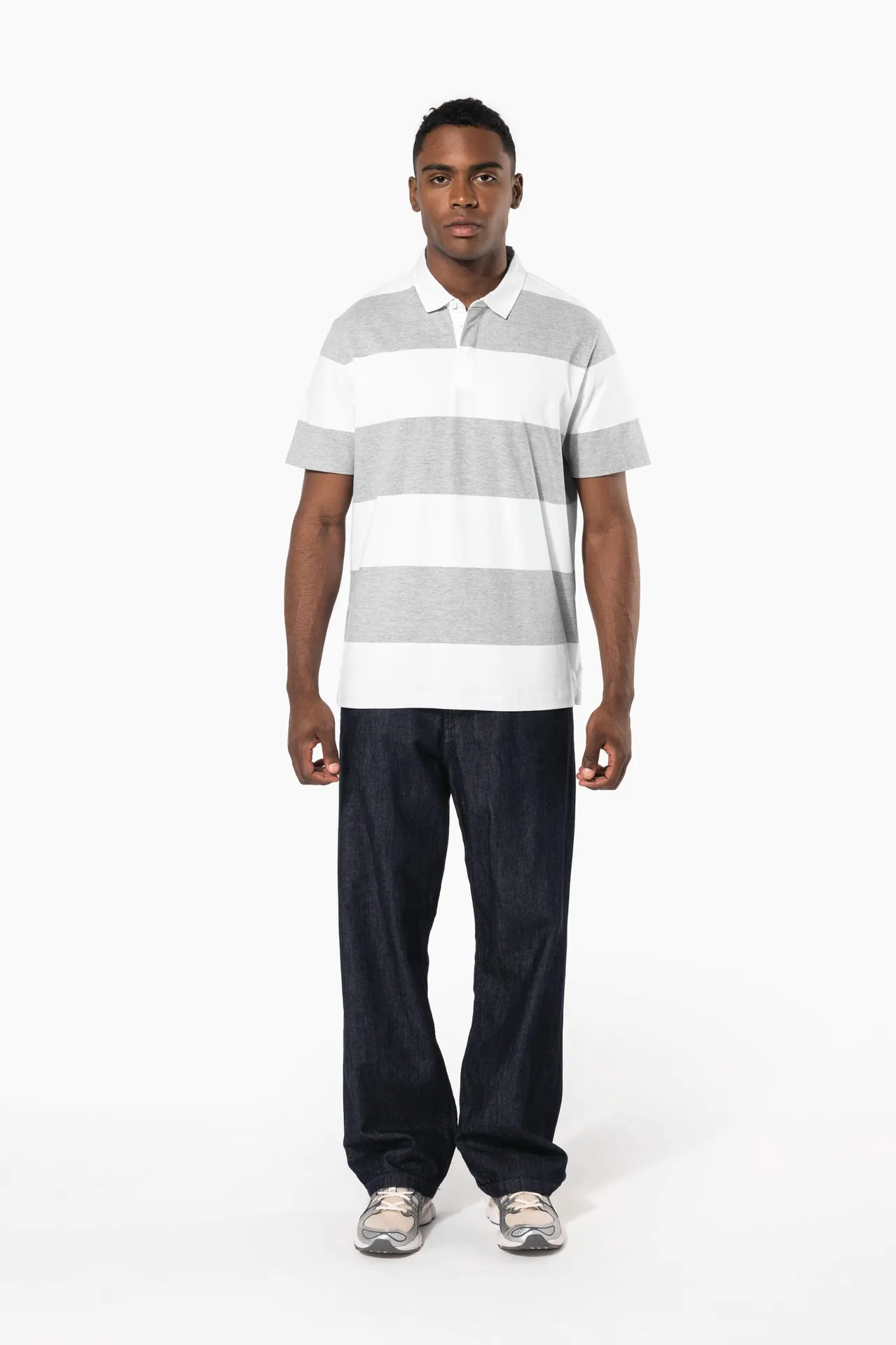 Gestreiftes Polohemd mit kurzen Ärmeln, Unisex