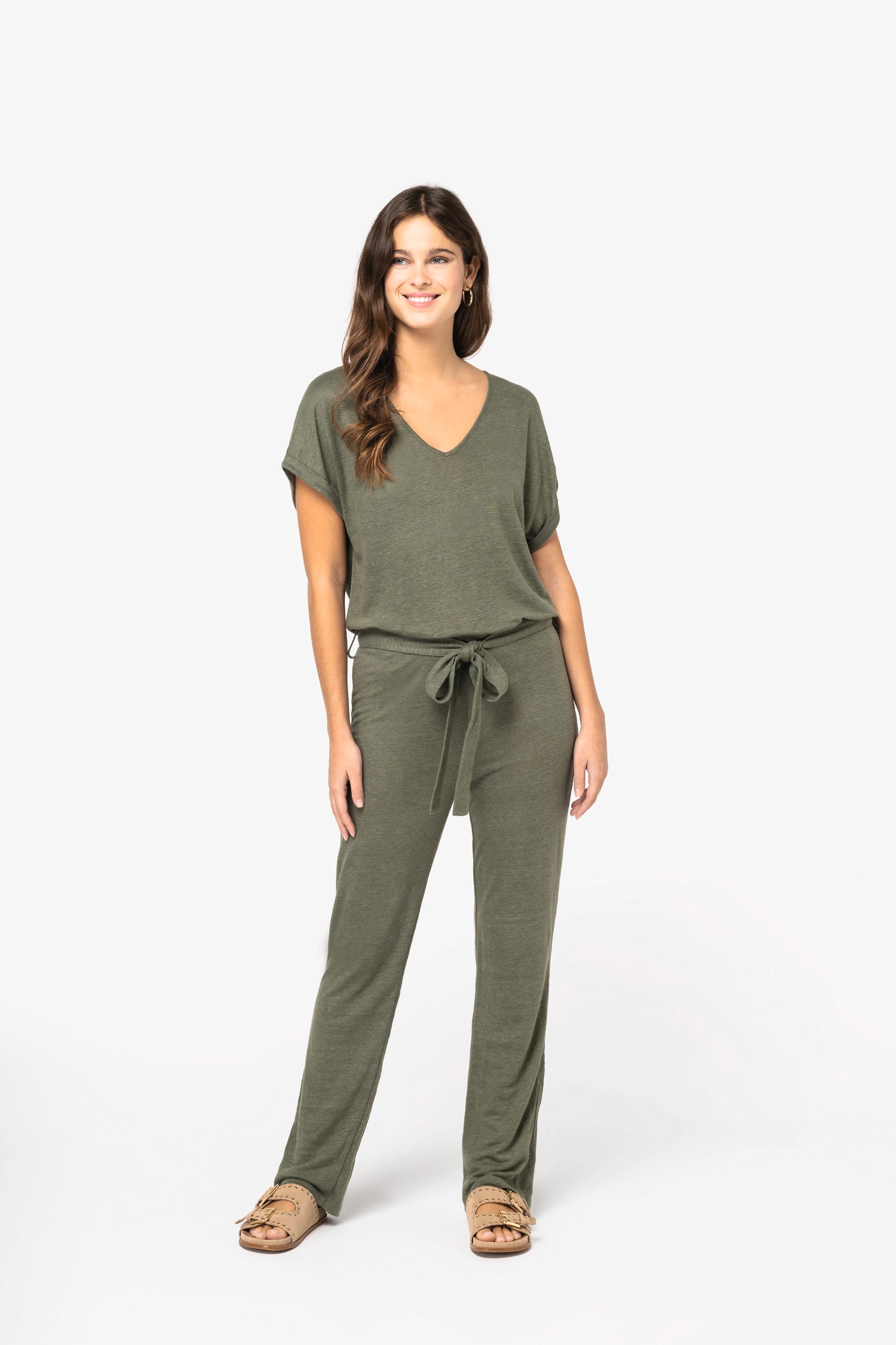Overall aus Leinenstrickstoff mit kurzen Ärmeln für Damen