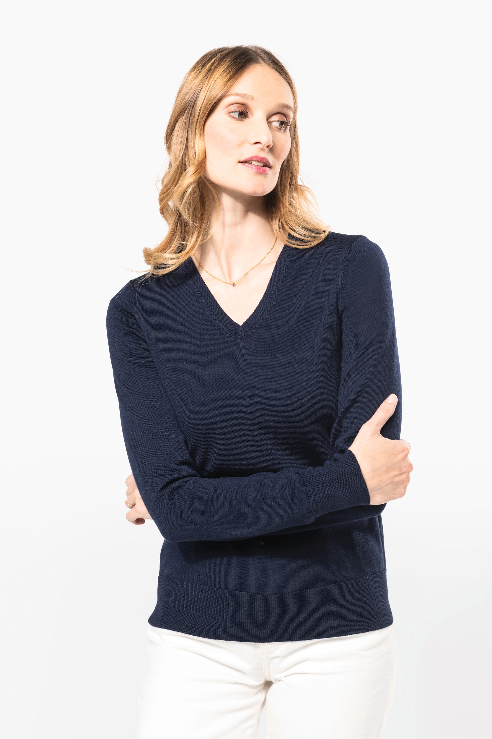 Merino-Damenpullover mit V-Ausschnitt