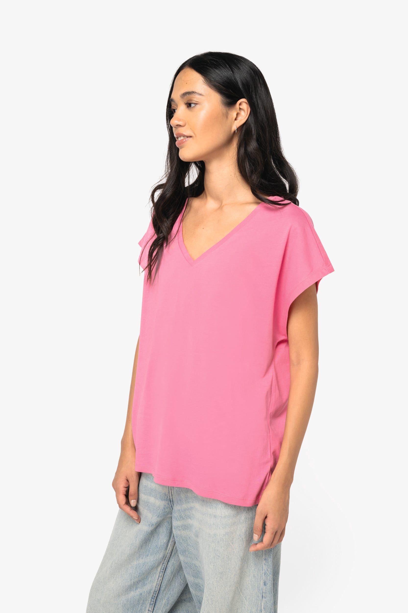 Umweltfreundliches Loose Damen-T-Shirt mit V-Ausschnitt