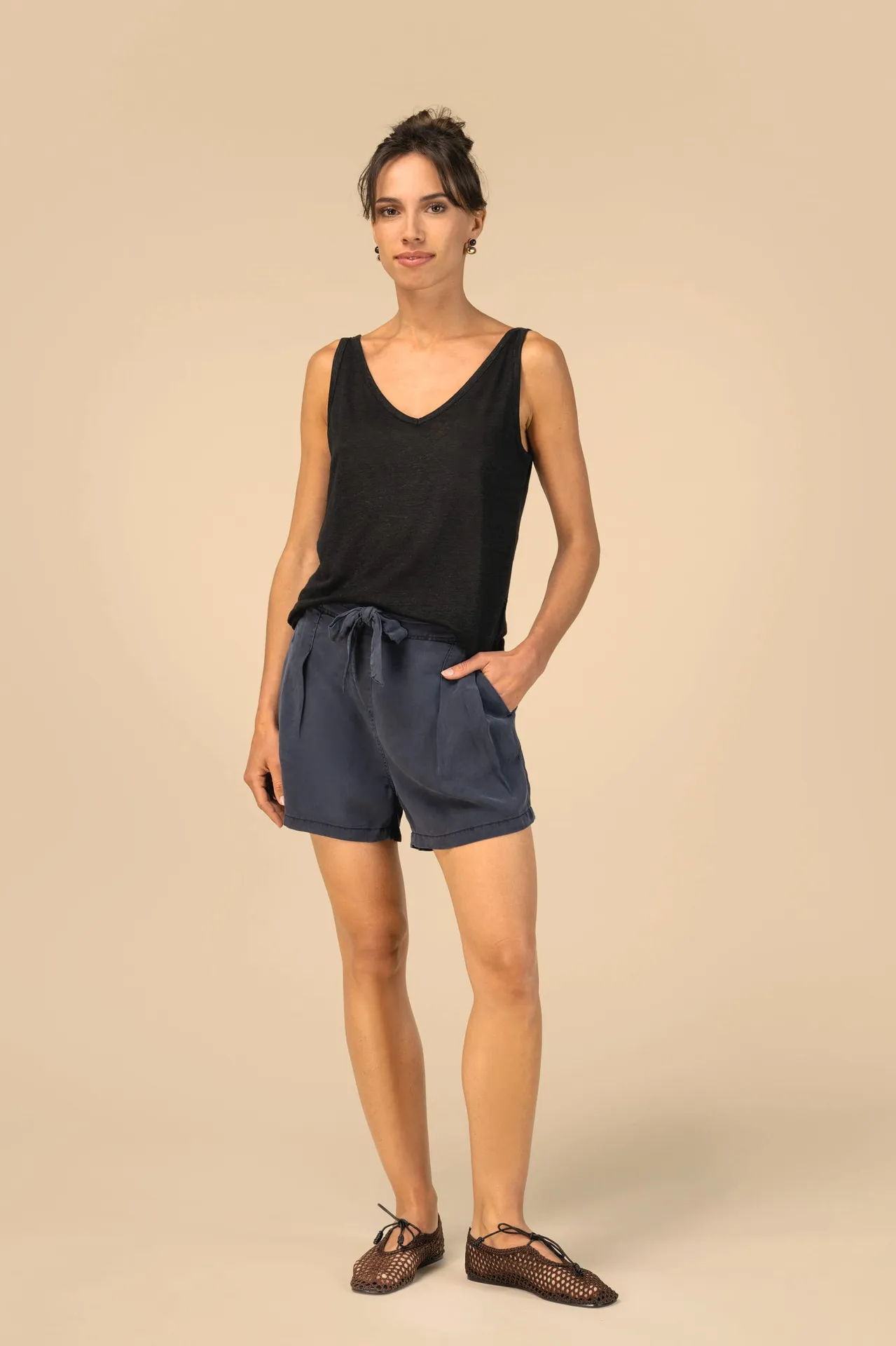 Umweltfreundliche ausgewaschene Damenshorts aus Lyocell