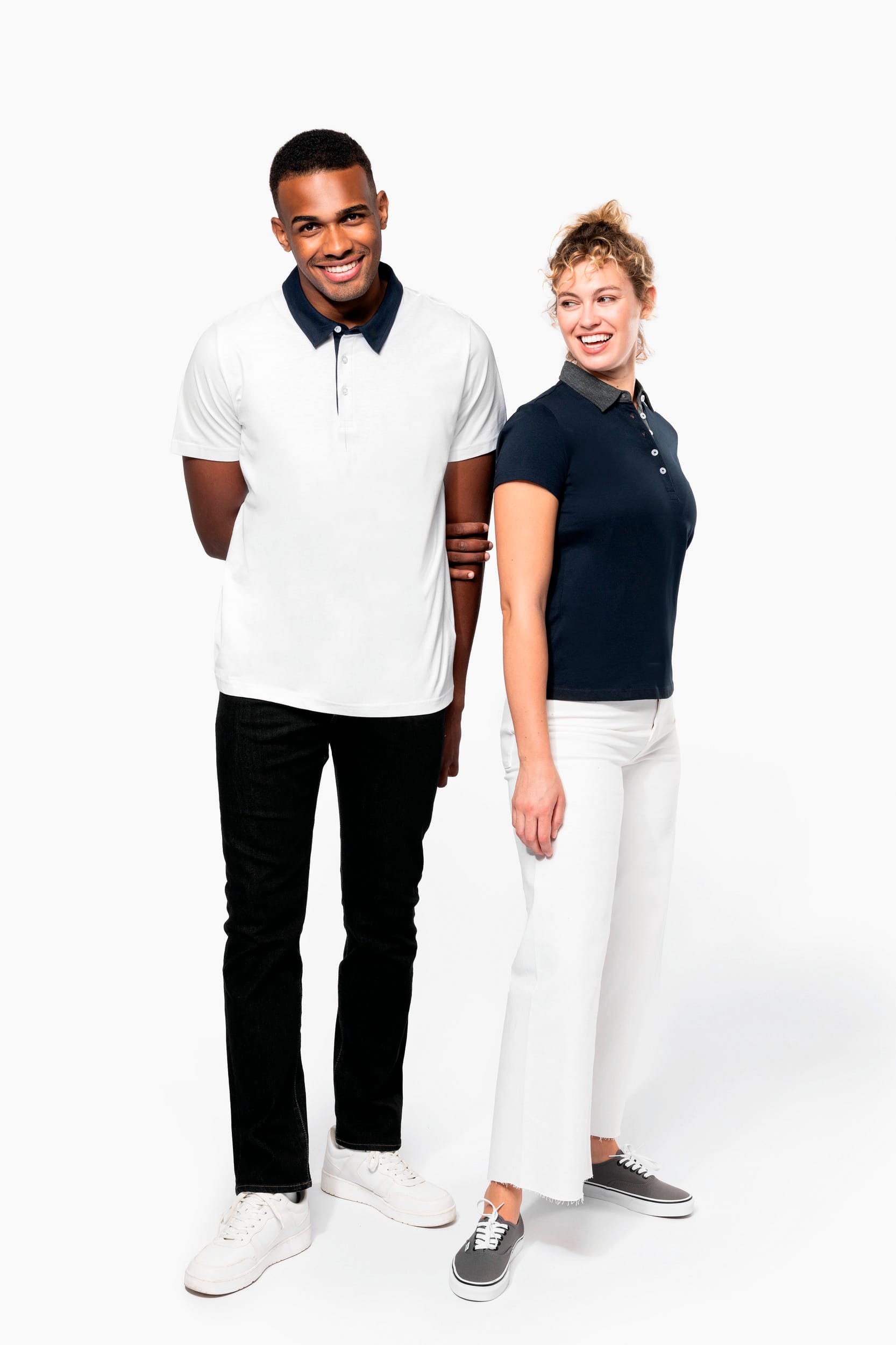 Zweifarbiges Jersey-Polohemd für Damen