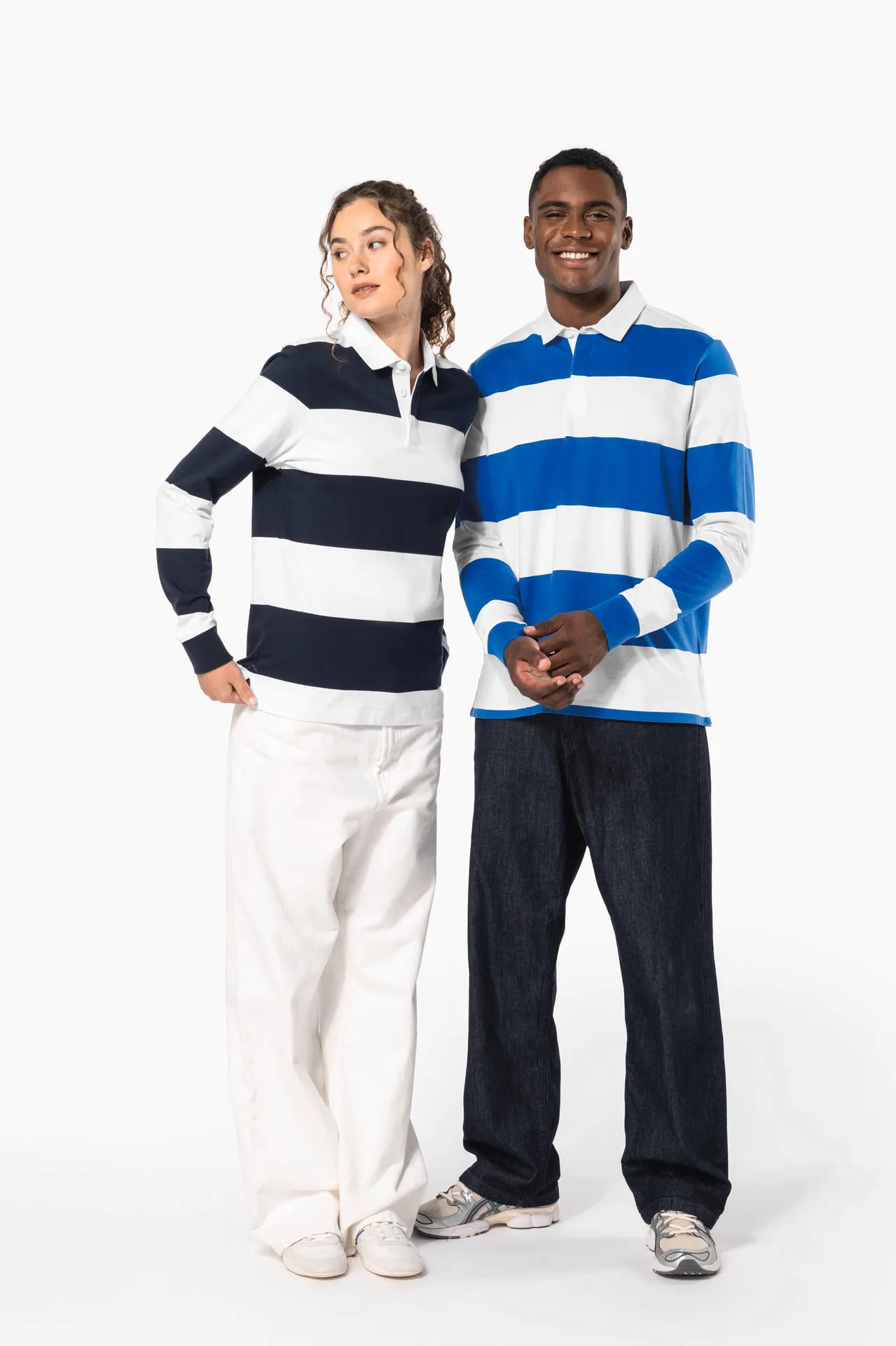 Gestreiftes Polohemd mit langen Ärmeln, Unisex