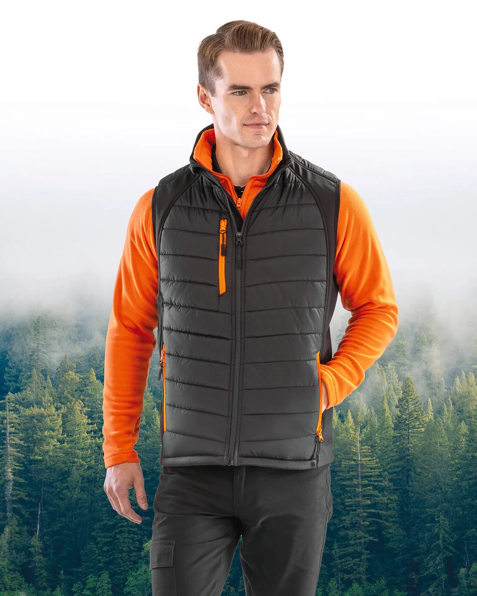 Black compass padded soft shell gilet