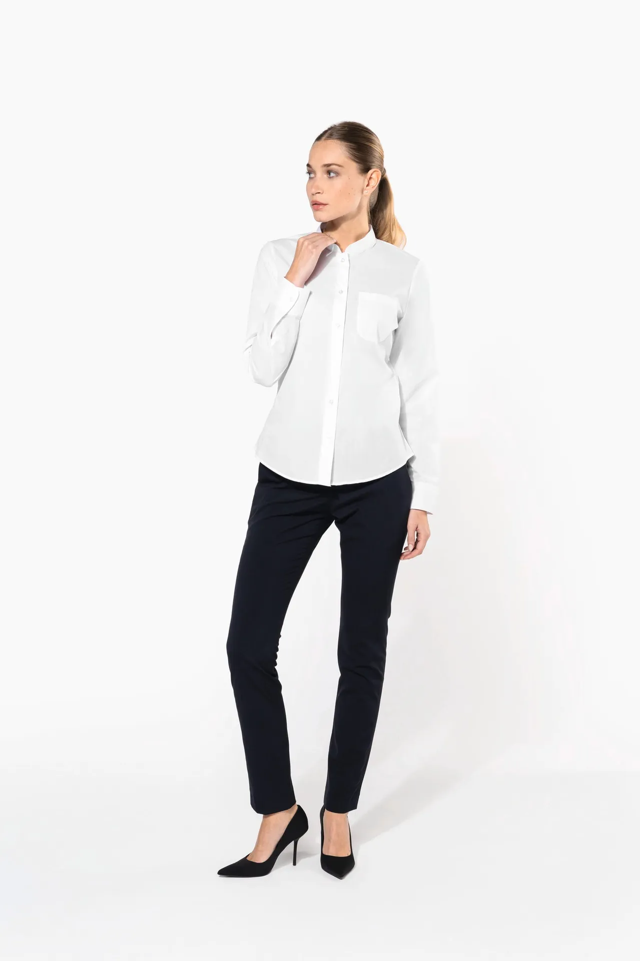 Damen hemdbluse mao-kragen langarm